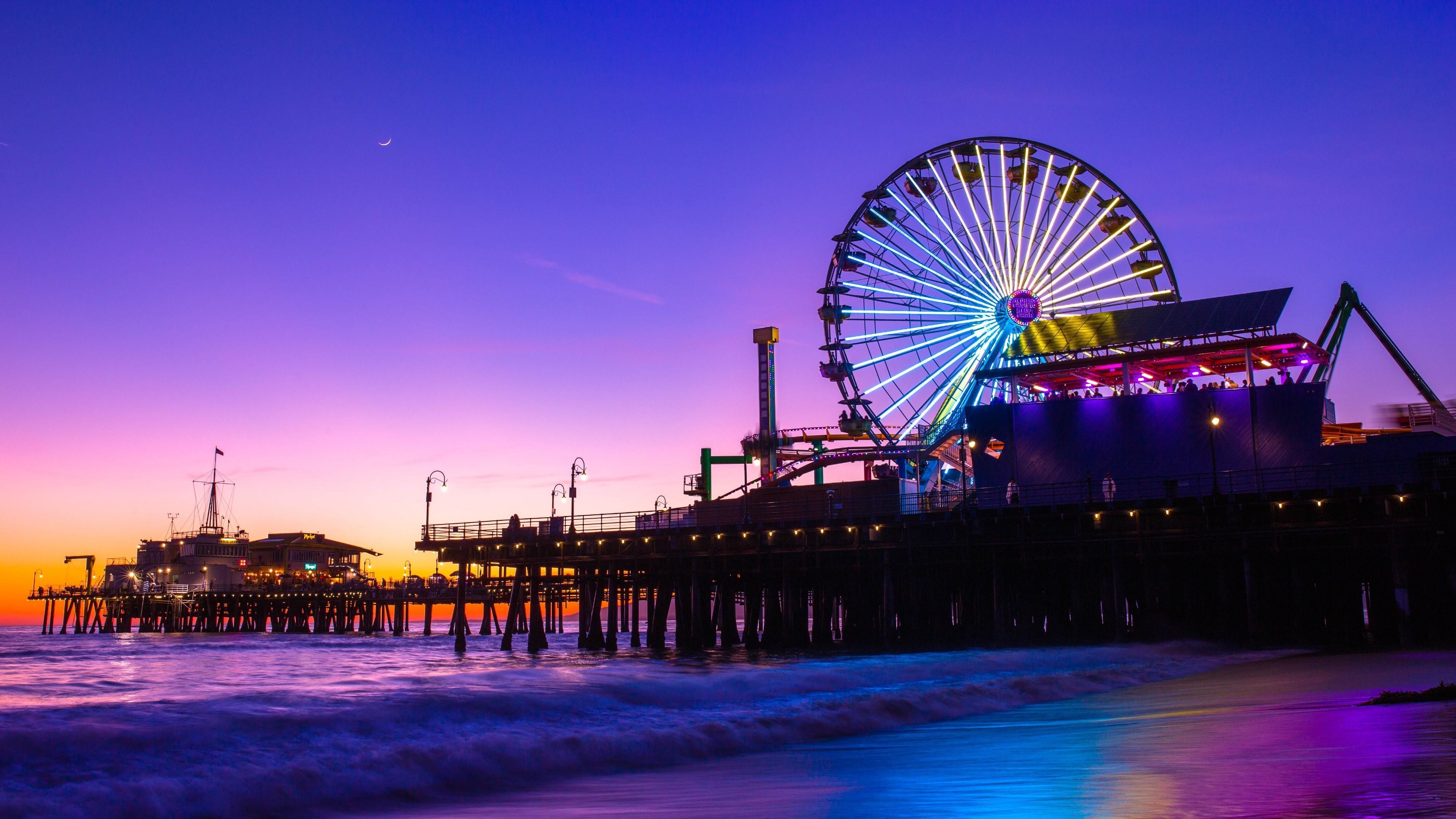 Fun Fair, Santa Monica Pier, Coastal paradise, Ocean breeze, 3840x2160 4K Desktop