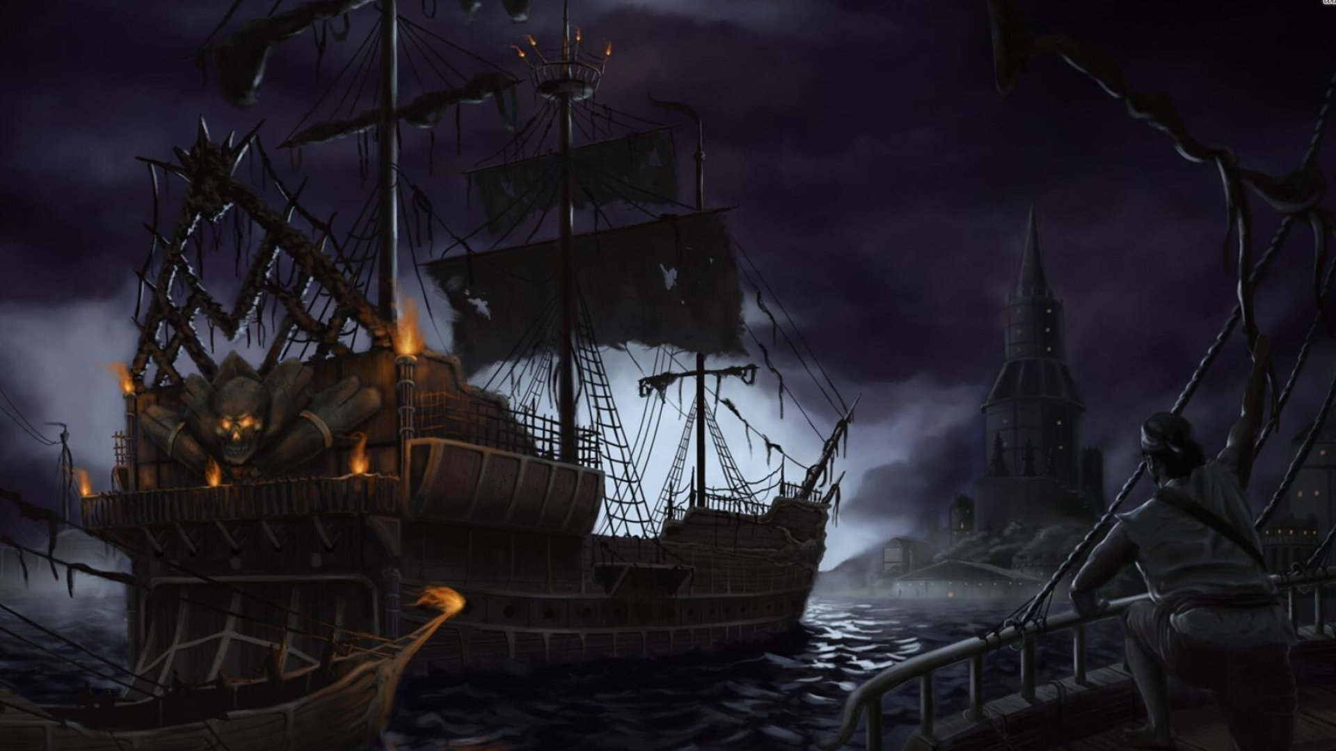 Ghost Ship, Fantasy pirate ship,Mysterious voyage, Adventure awaits, 1920x1080 Full HD Desktop