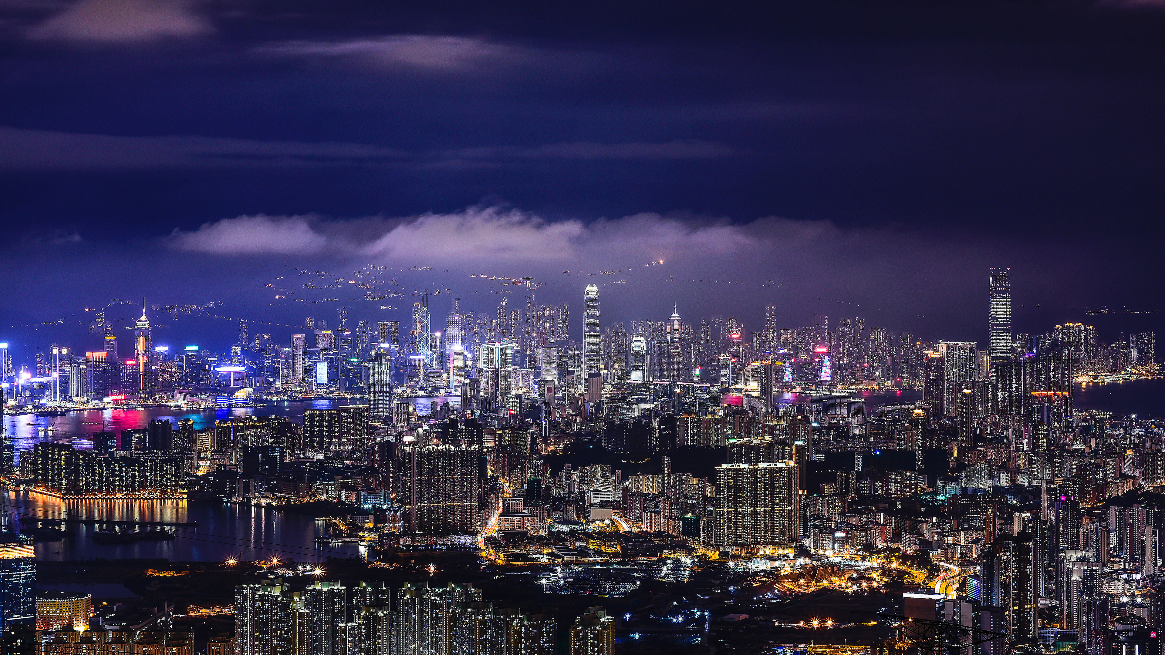 Night city lights, Hong Kong Skyline Wallpaper, 3840x2160 4K Desktop