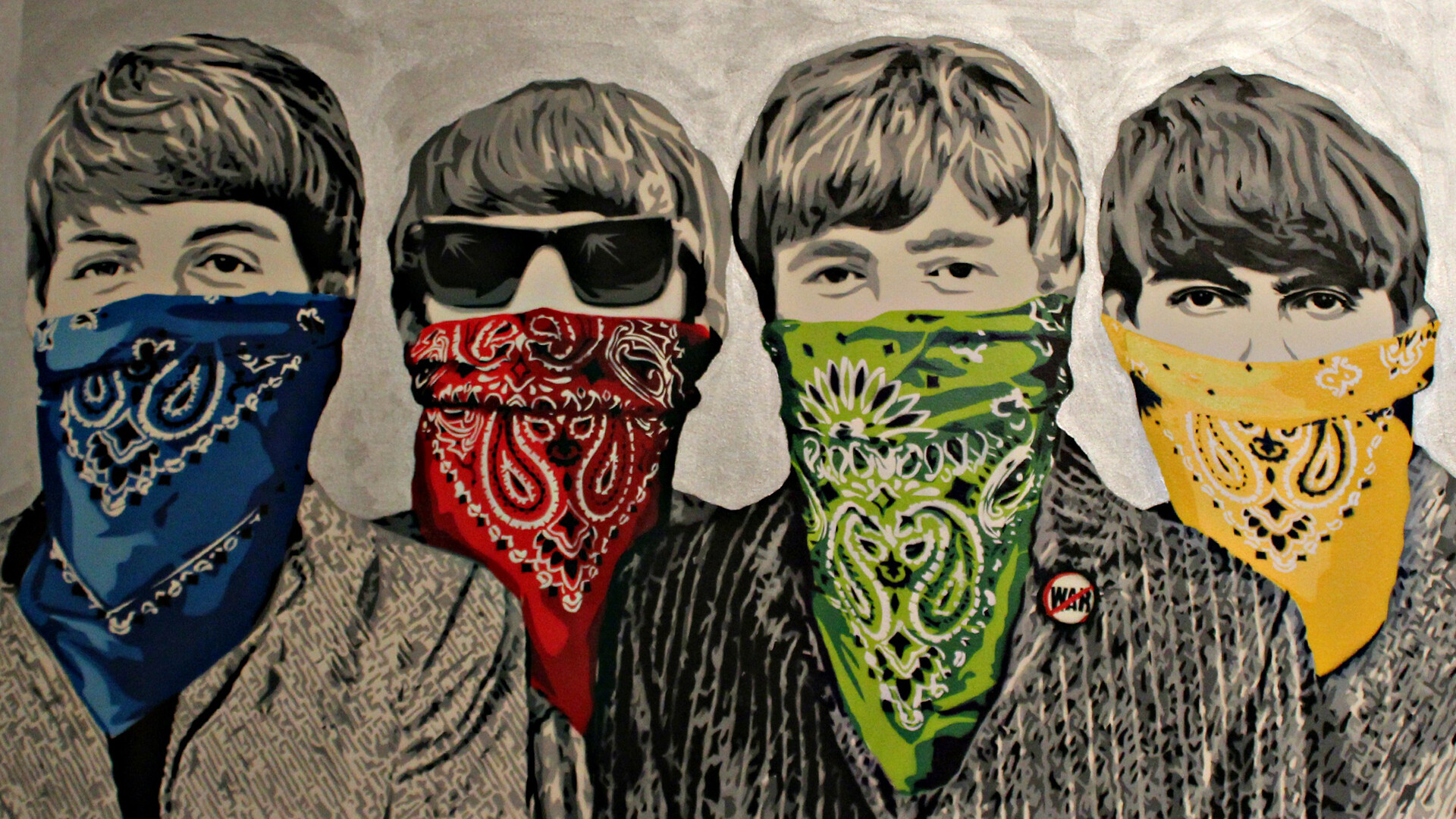 Banksy, The Beatles, Bandanna graffiti, Band group, 1920x1080 Full HD Desktop