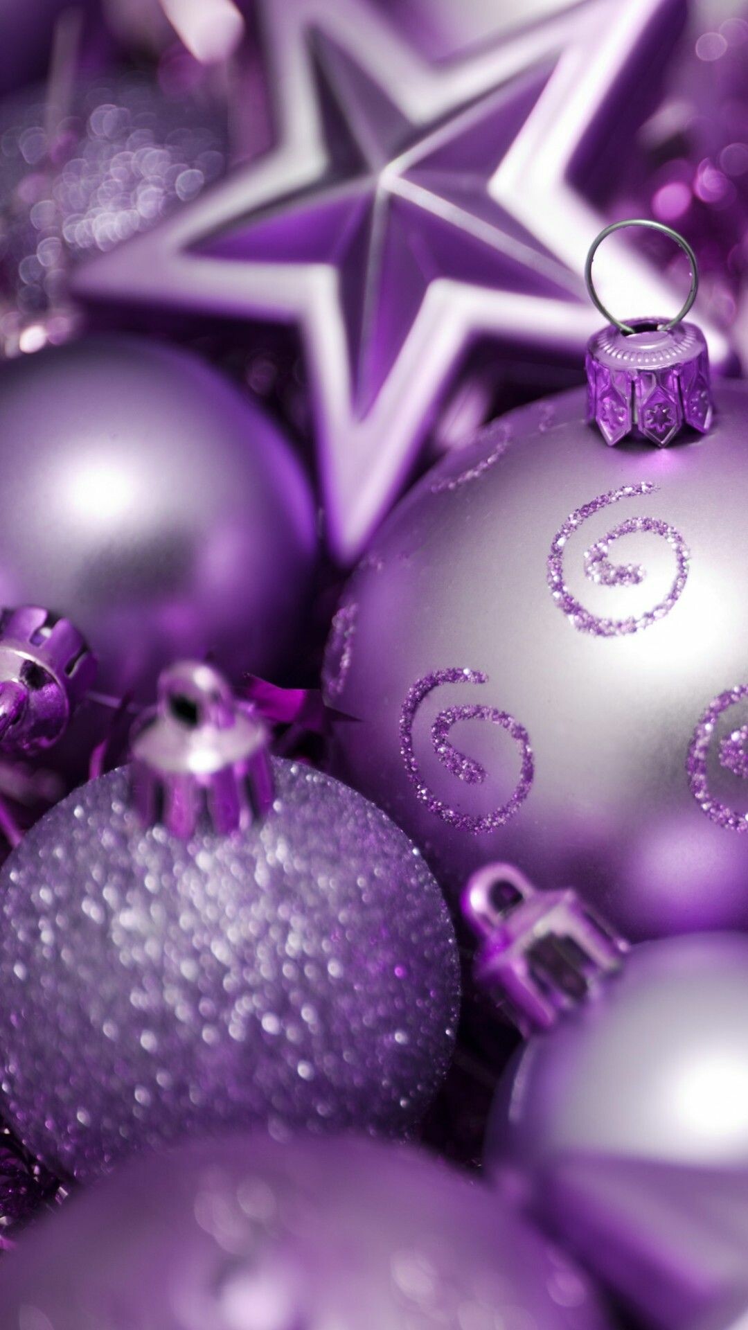 Purple Christmas ornaments, 4K HD wallpaper, Rich colors, Elegant decor, 1080x1920 Full HD Phone