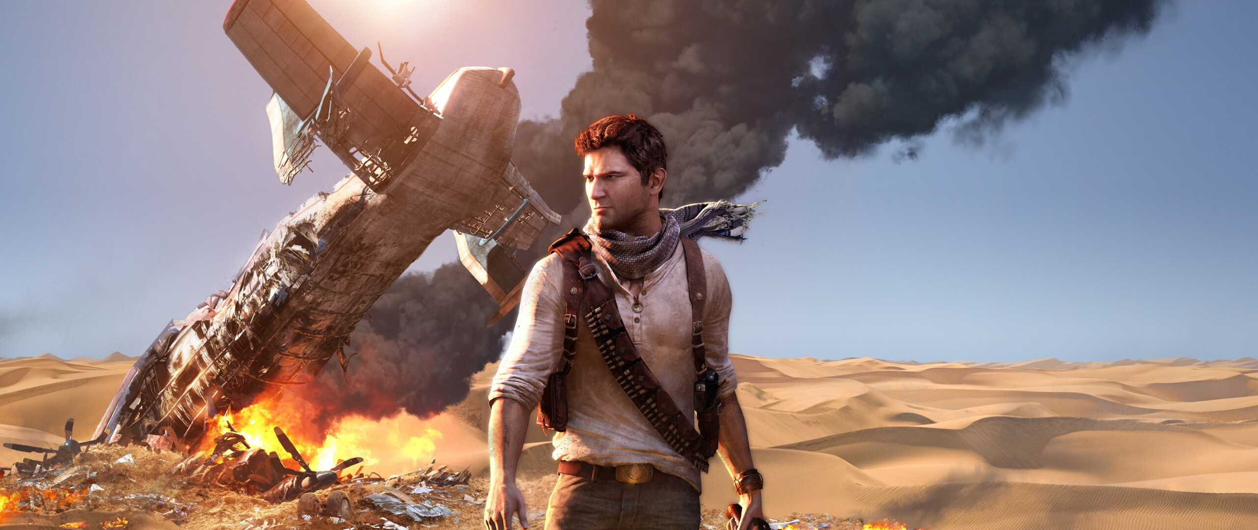 Uncharted, Main in desert, PS4 game, Dual wide, 2560x1080 Dual Screen Desktop