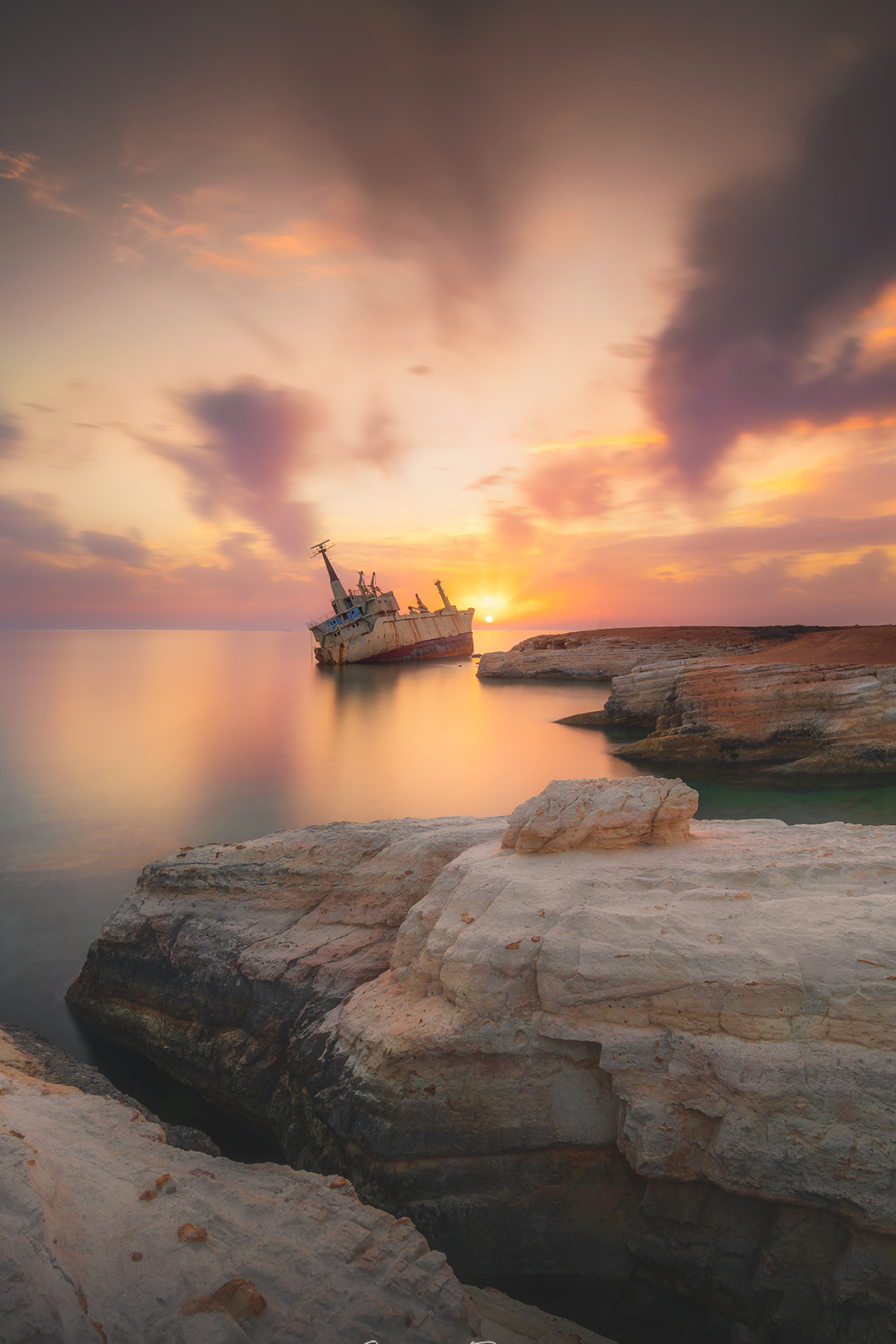 Cyprus nature landscape, Shipwreck view, Rock cliff formation, Clouds over Cyprus, 1370x2050 HD Phone