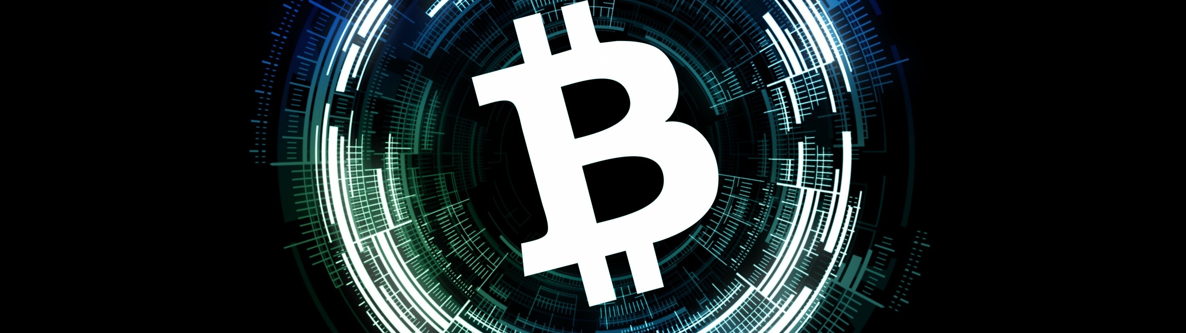 Bitcoin wallpaper 4K, Black background, 3840x1080 Dual Screen Desktop