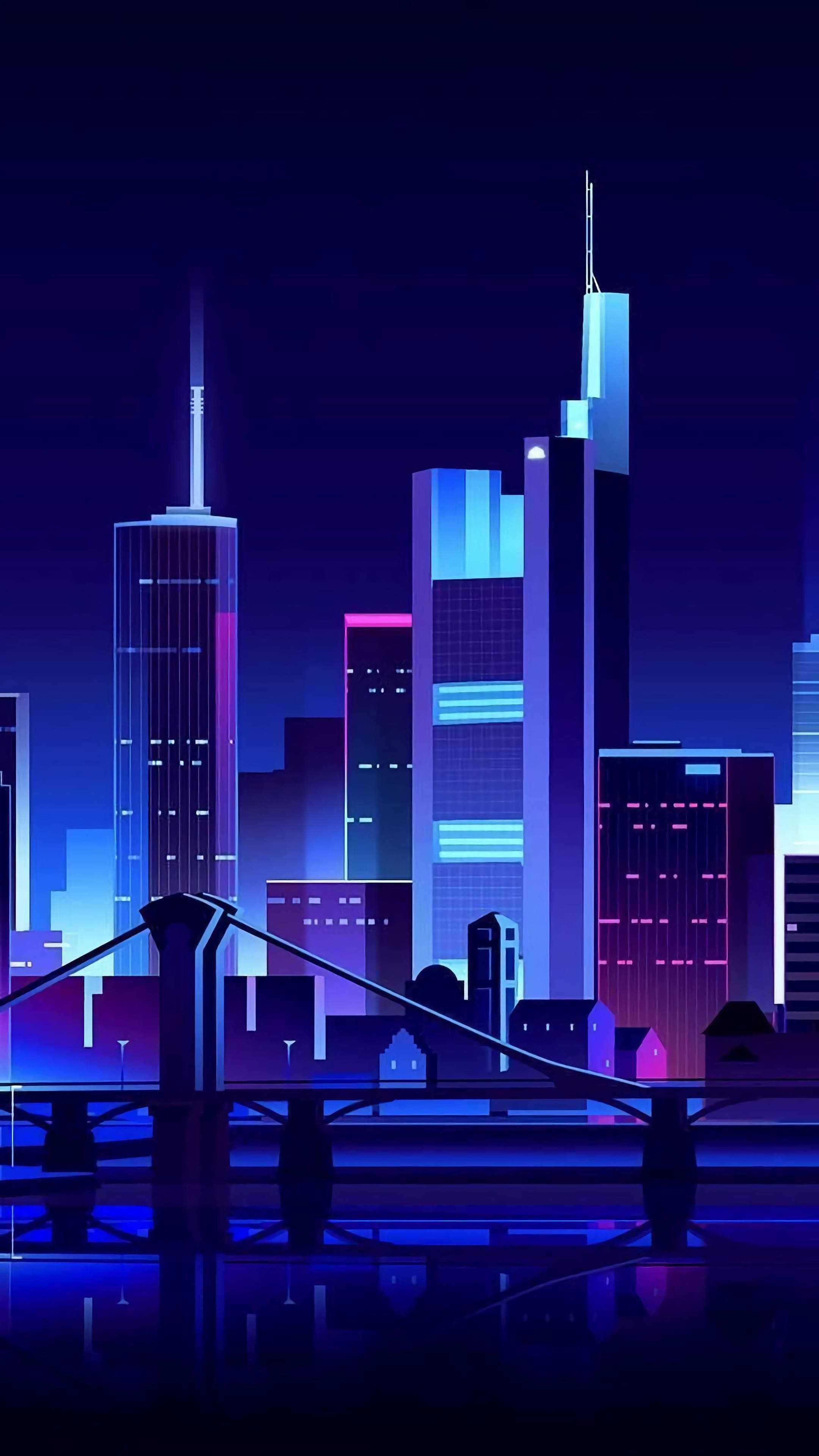 Neon Skyline, Neon city wallpaper, iPhone wallpaper, Retro retrowave, 2160x3840 4K Phone