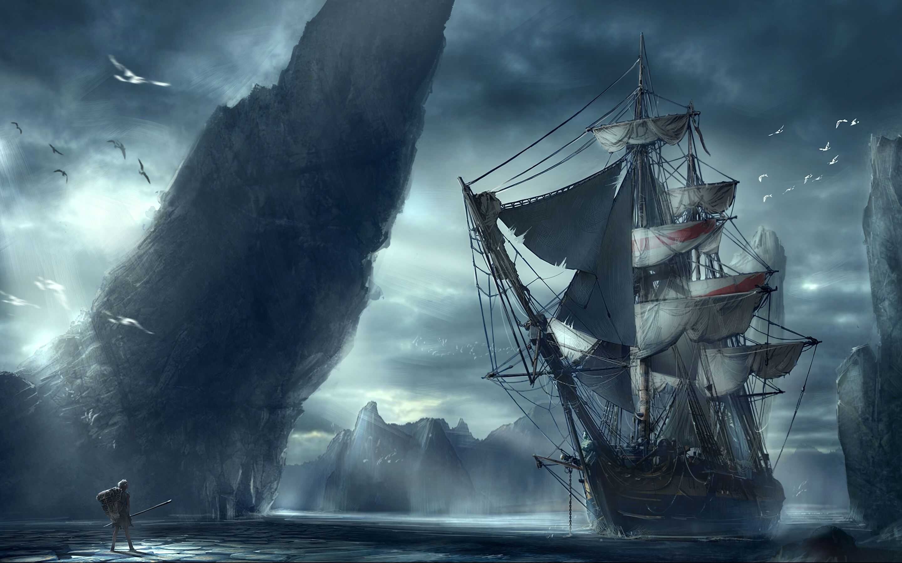 Ghost Ship, Haunting pirate vessel, Eerie atmosphere, Legendary ship, 2880x1800 HD Desktop