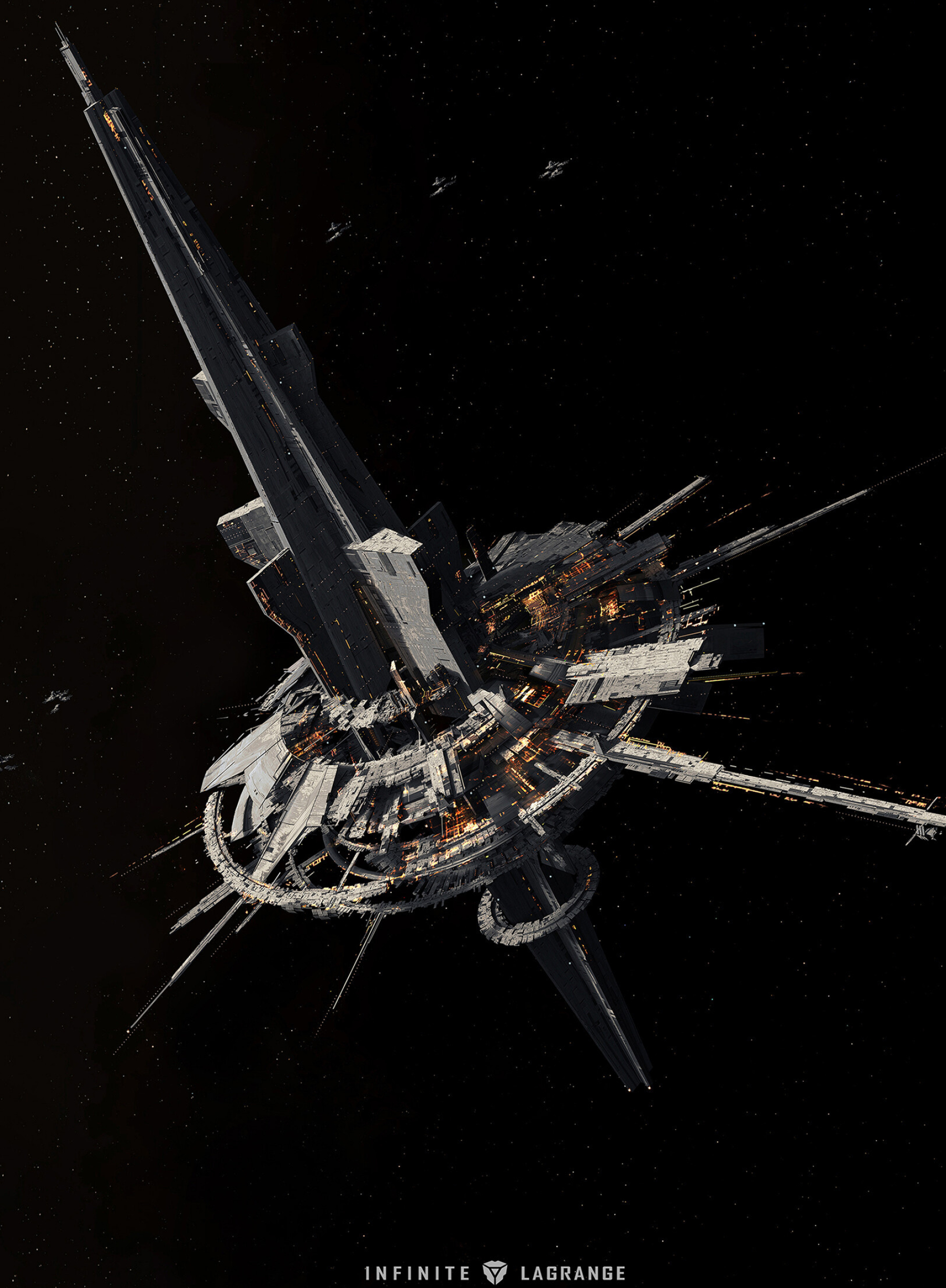 Infinite Lagrange, Yishu 5 ships, Antonos outpost/base, Space aesthetics, 1800x2450 HD Phone