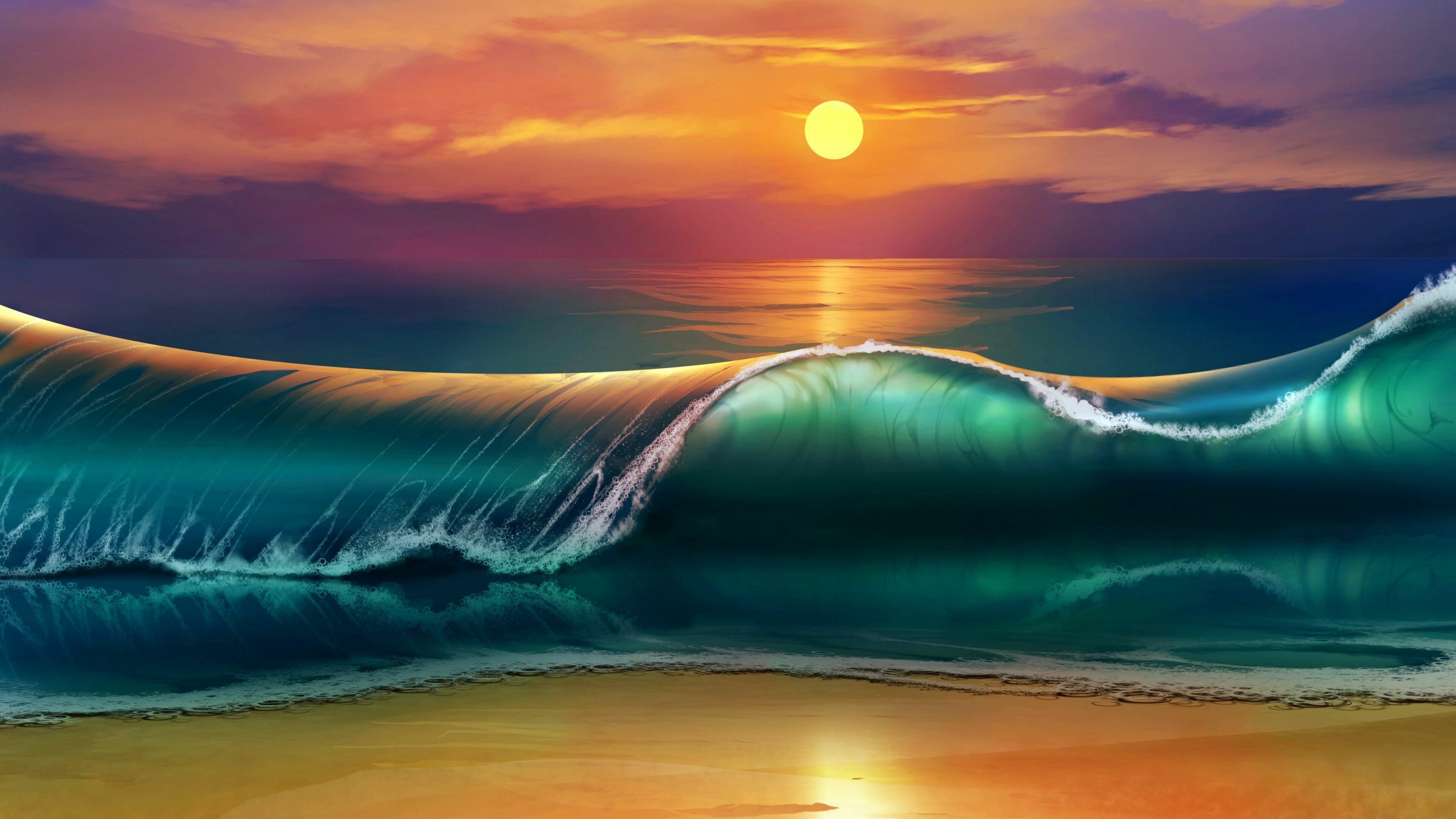 4K sunset wallpaper, Ocean waves, Stunning visuals, Vibrant colors, 3840x2160 4K Desktop