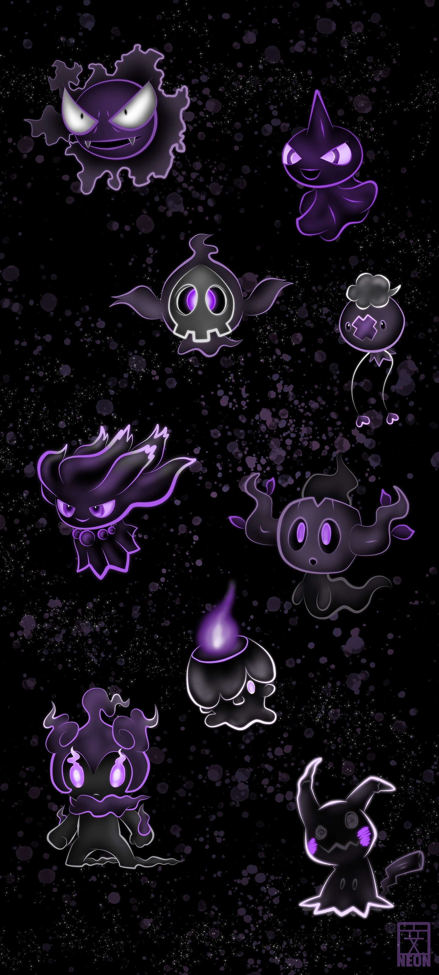 Neon ghost Pokmon, Halloween phone wallpapers, Spooky atmosphere, Ghostly glow, 1440x3200 HD Phone