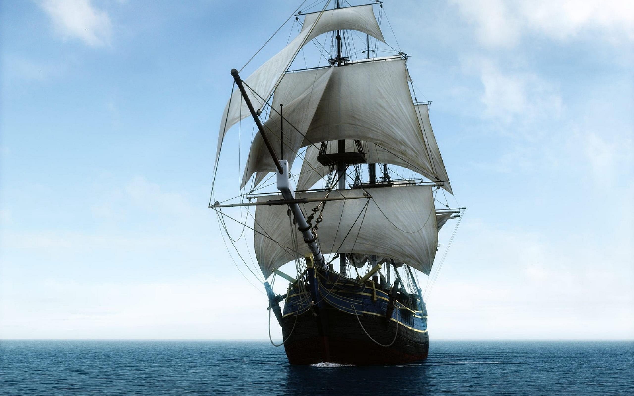 Sailing ship voyages, Oceanic adventures, Cloud-kissed skies, Majestic vessels, 2560x1600 HD Desktop