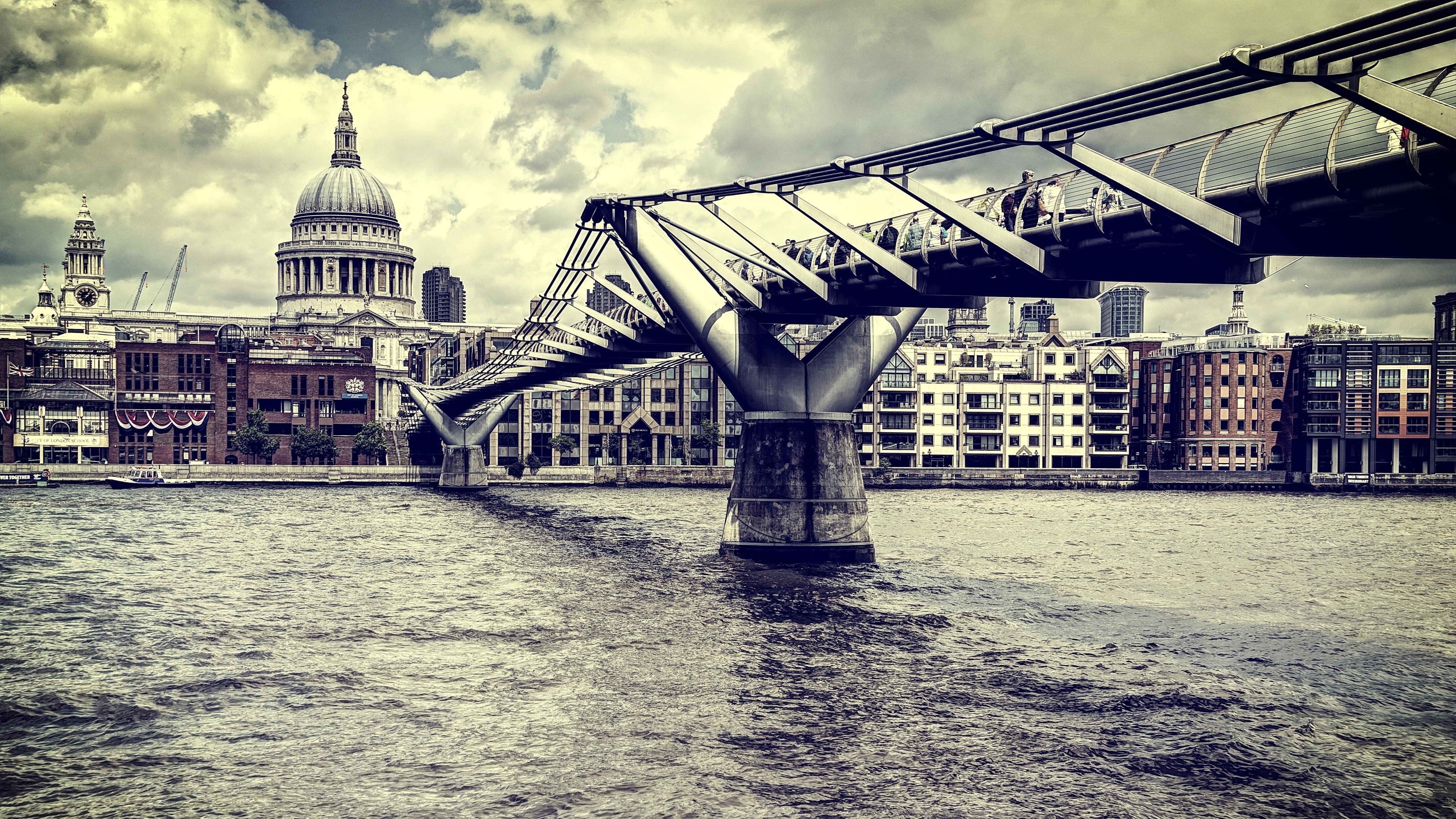 St. Paul's Cathedral, Millennium Bridge, 4k ultra HD, Background image, 3840x2160 4K Desktop