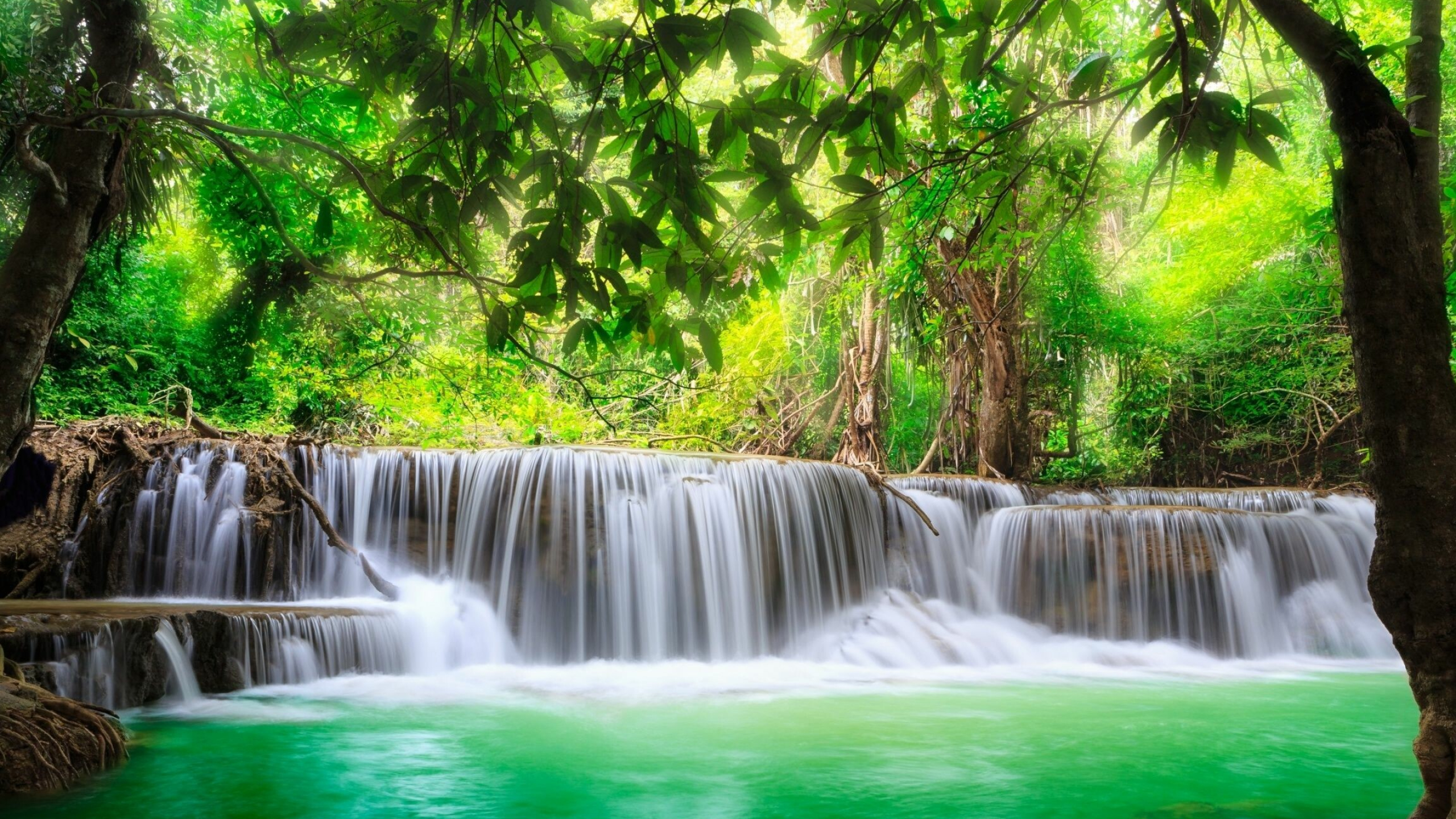 Waterfall beauty, 4K wonder, Captivating wallpapers, Awe-inspiring scenes, 2560x1440 HD Desktop