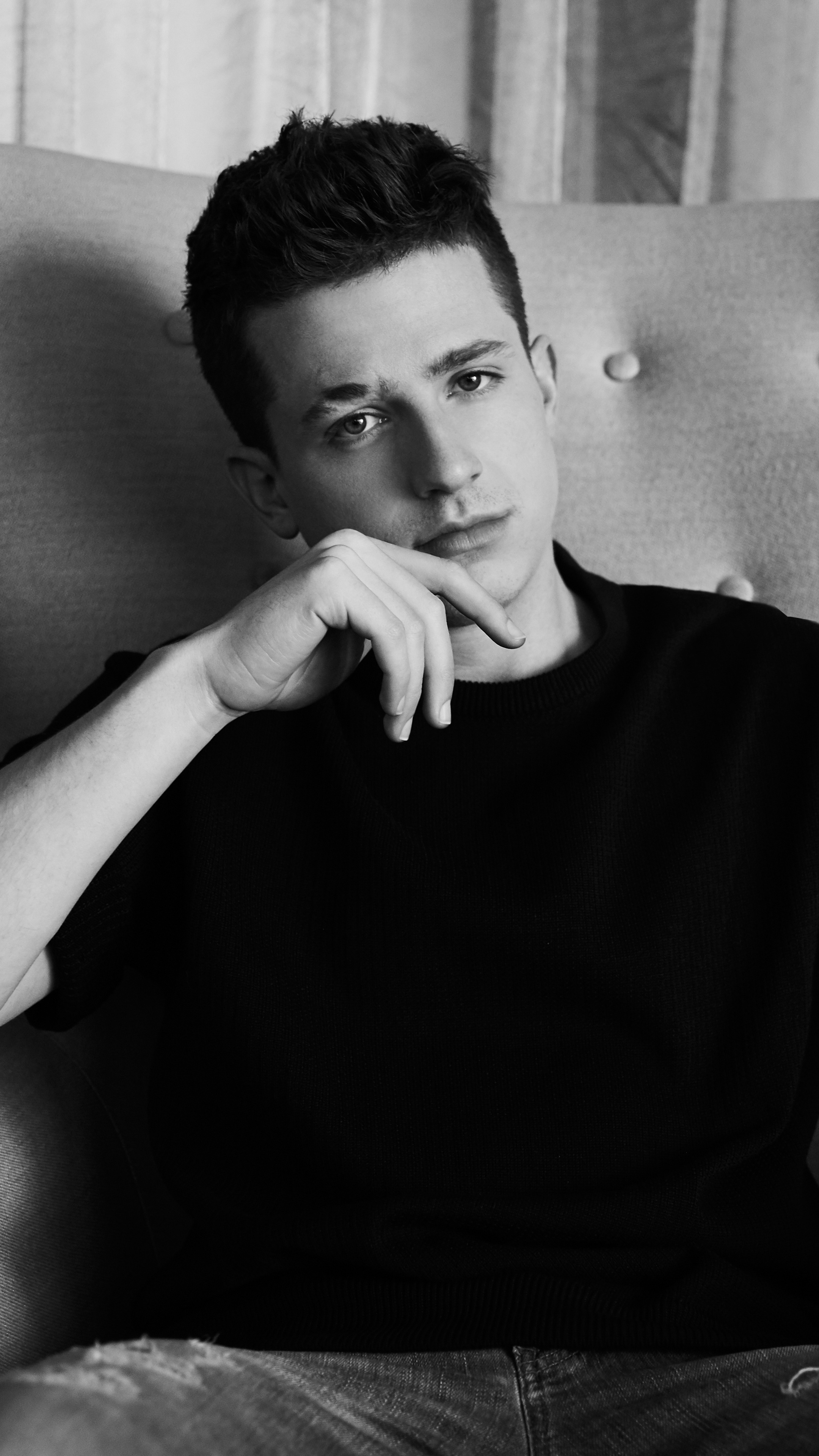 Charlie Puth monochrome, 5K Xperia wallpapers, HD images, Music artist, 2160x3840 4K Phone