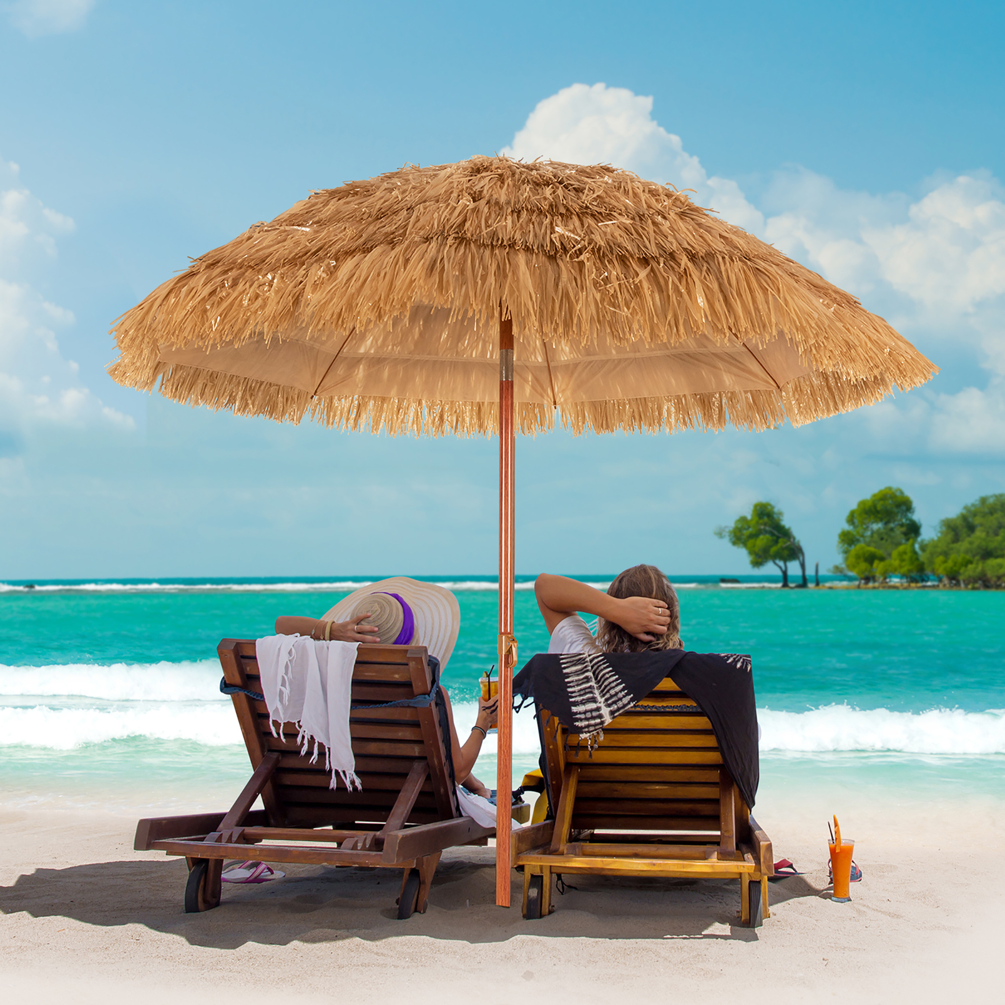 Thatched, Beach Umbrella Wallpaper, 2000x2000 HD Phone