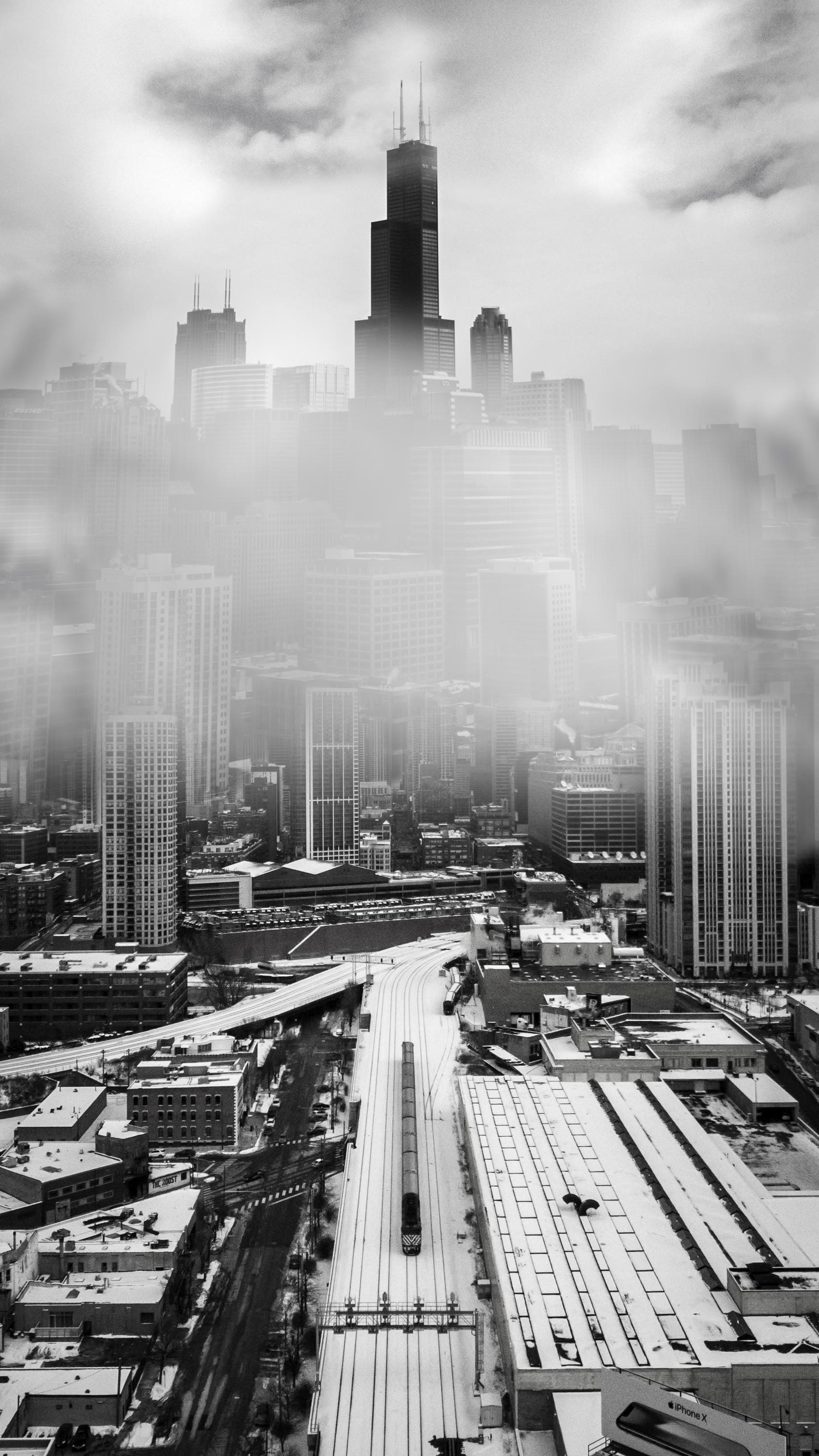 Black and White Chicago Skyline, Vintage charm, Nostalgic wallpaper, Historic cityscape, 1710x3040 HD Phone