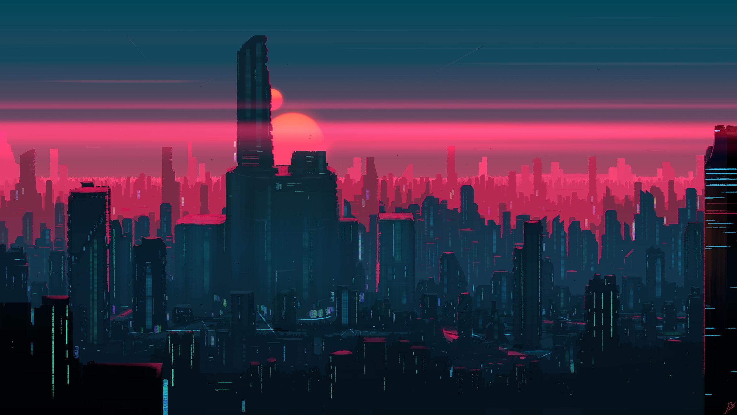 Neon skyline, Travels, Desktop wallpapers, 2560x1440 HD Desktop