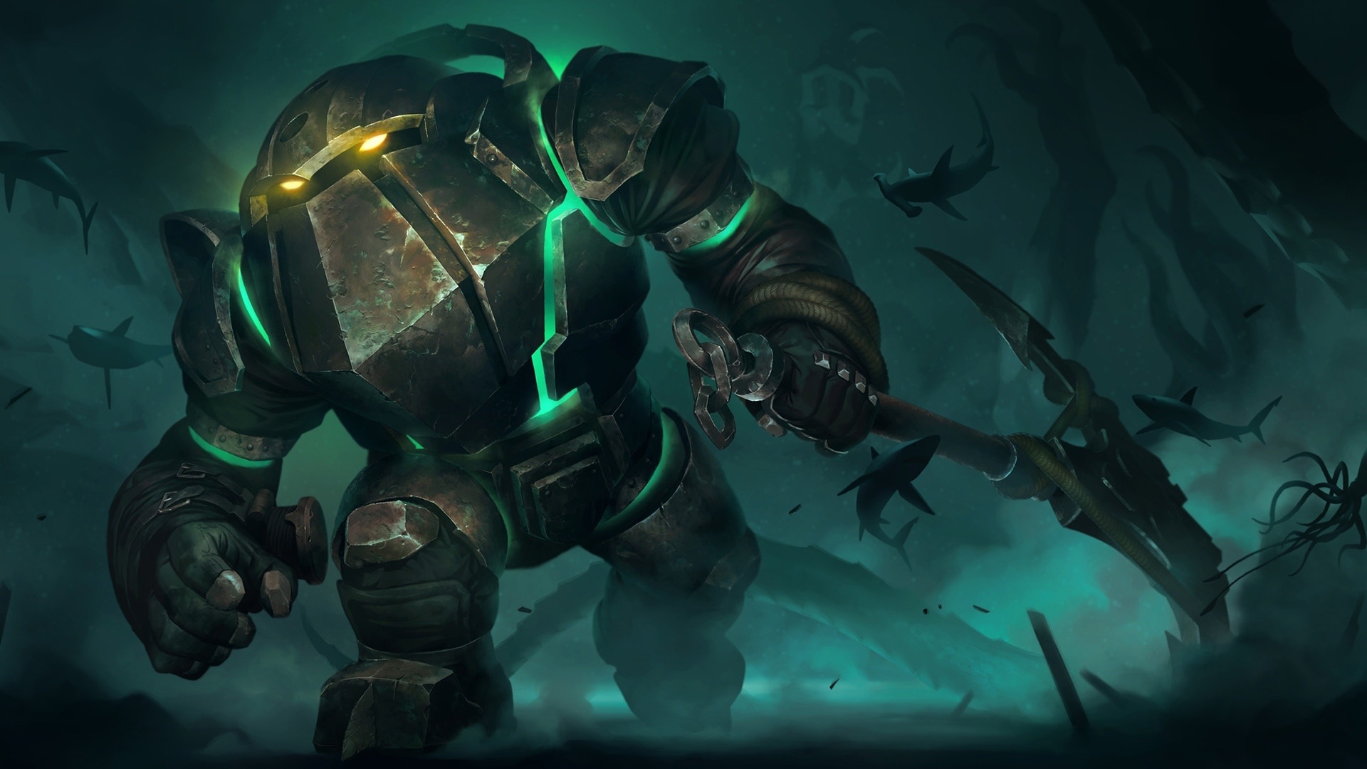 Nautilus Axe, Concept art, Runeterra weapon, Powerful golem, 1920x1080 Full HD Desktop