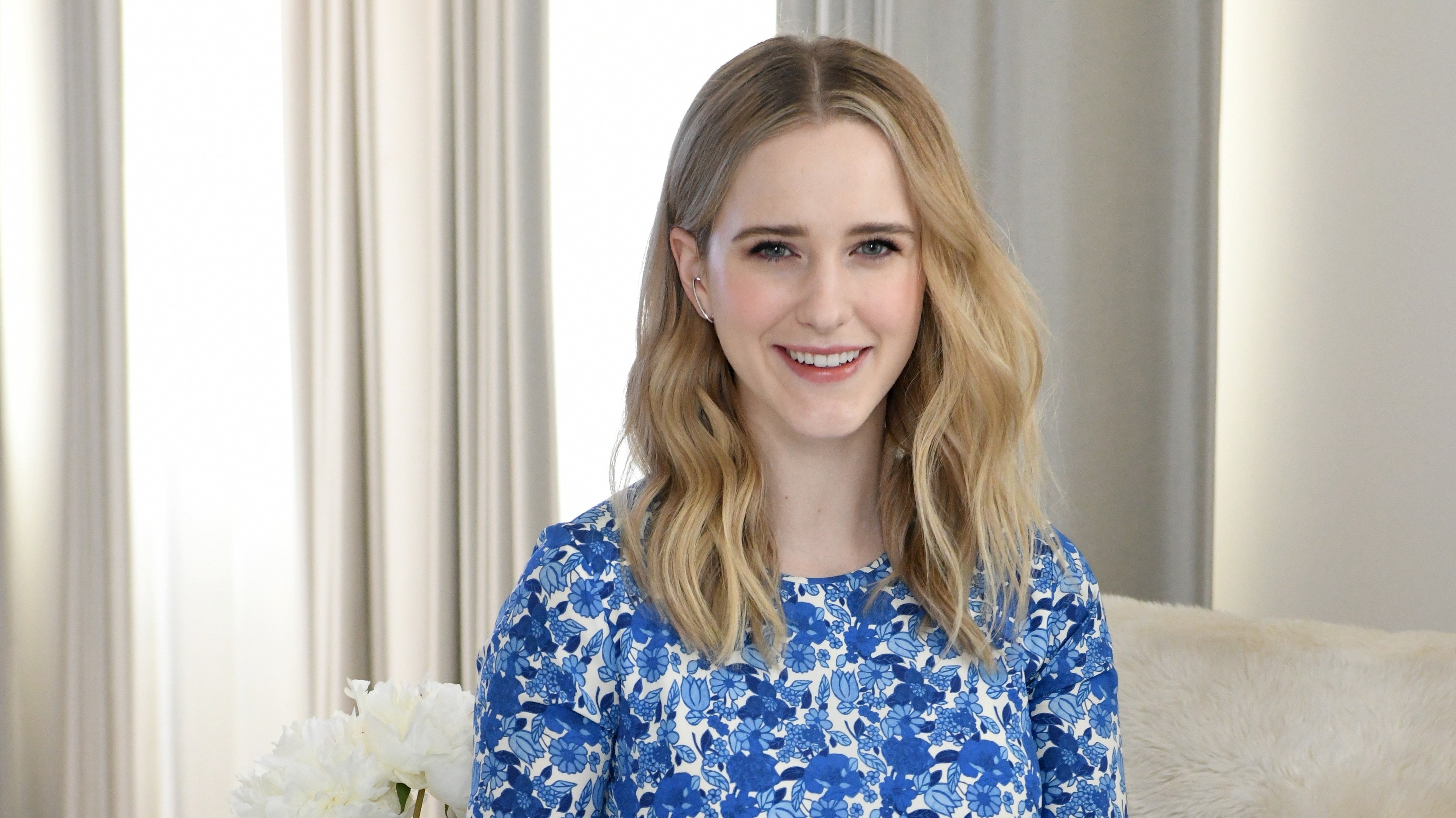 Rachel Brosnahan, Blonde actress, Smiling, Actress, 3750x2110 HD Desktop