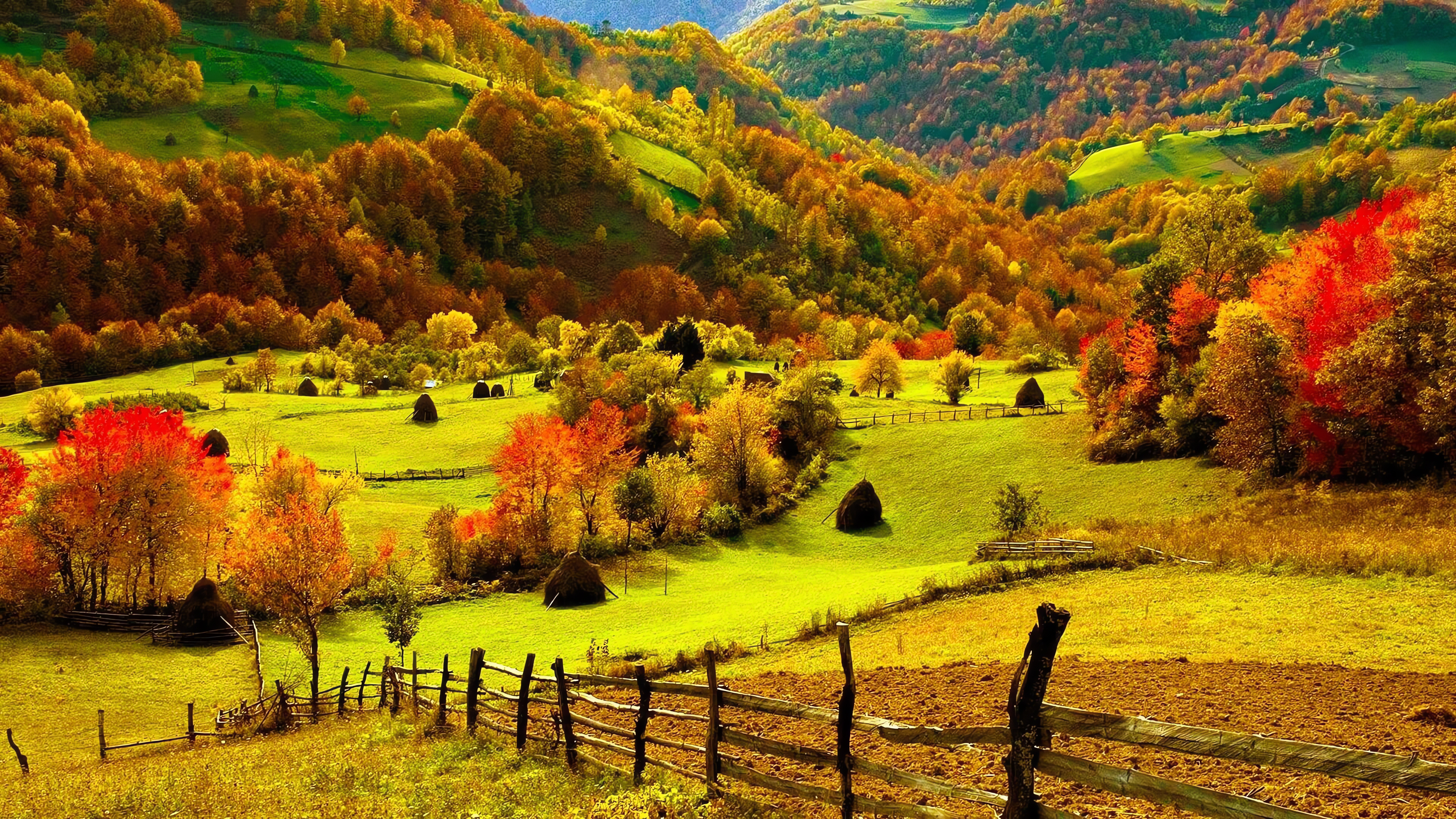 Fields and hills, Autumn Wallpaper, 3840x2160 4K Desktop