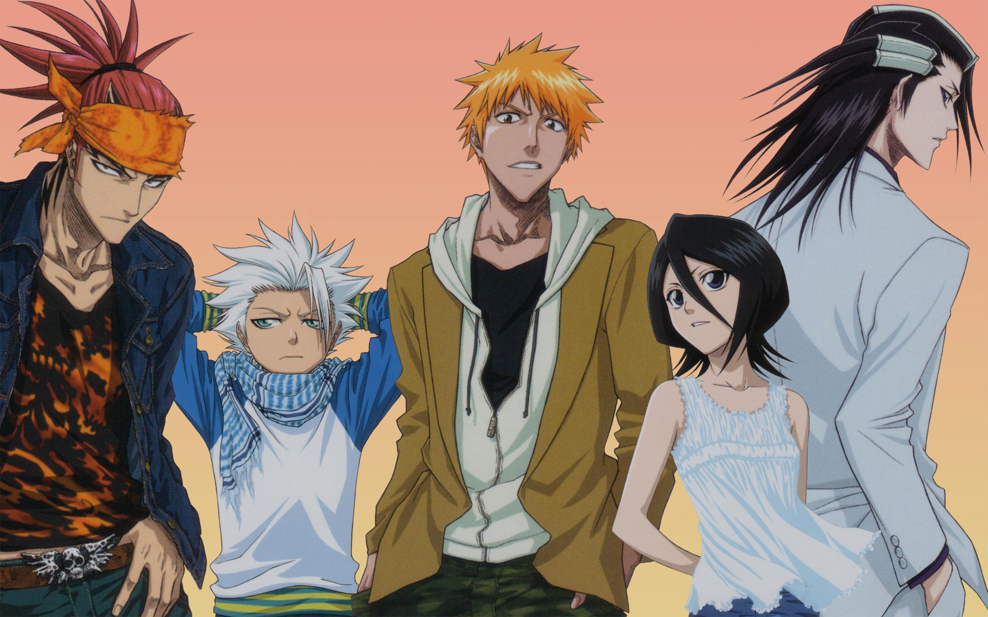 Ichigo and Rukia, Renji Abarai, Toushirou Hitsugaya, Byakuya Kuchiki, 1920x1200 HD Desktop