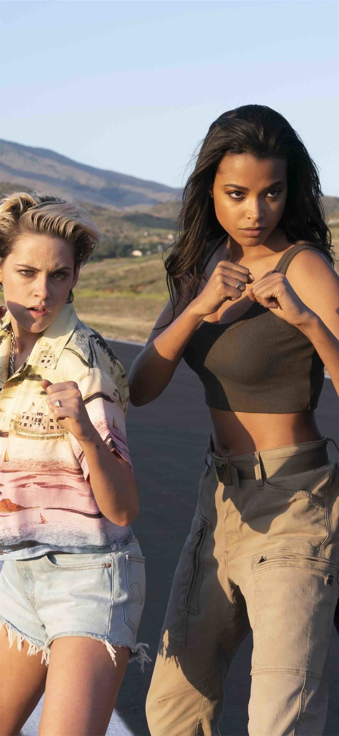 Ella Balinska Charlie's Angels, Naomi Scott, Kristen Stewart, Action-packed movie, 1130x2440 HD Phone