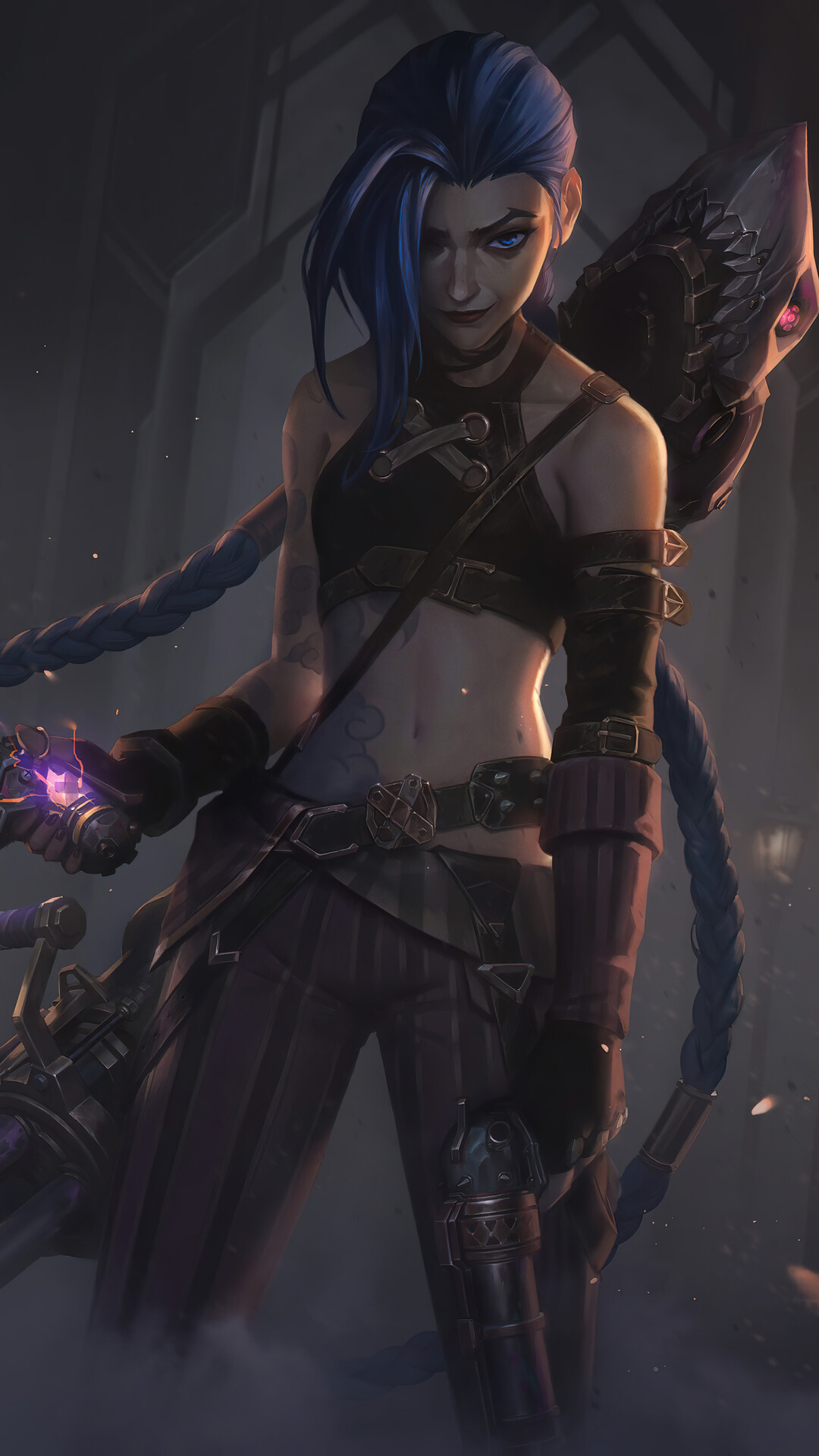 Jinx, League of Legends, Arcane crossover, Mobile artwork, 1080x1920 Full HD Phone