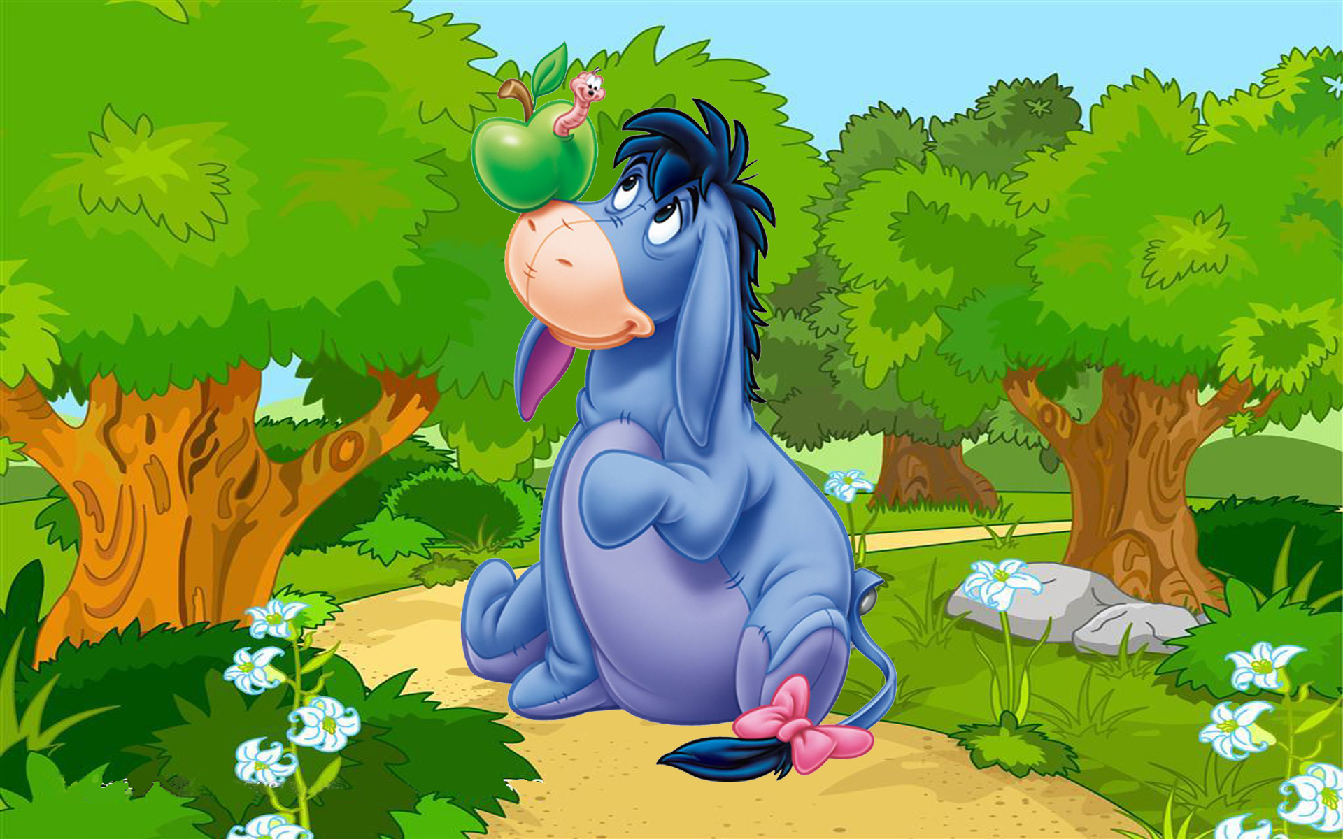 Winnie the Pooh, Eeyore, gray donkey, worm, 1920x1200 HD Desktop