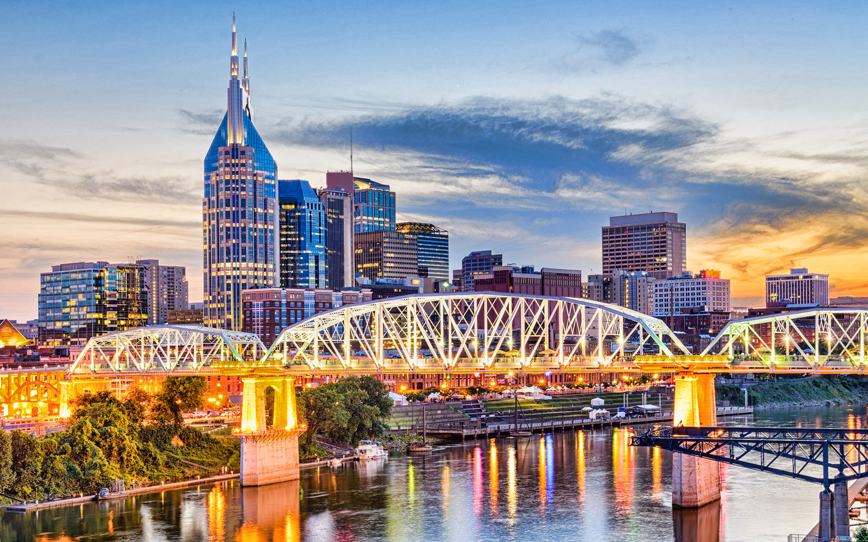 Nashville, Tennessee, Evening sunset, Skyscrapers, 2880x1800 HD Desktop