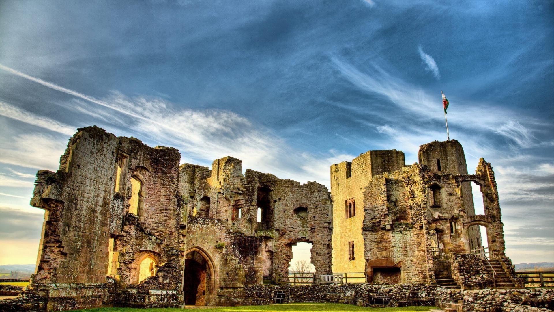 Wales, Architecture castle, Forest landscape, Ruin clouds, 1920x1080 Full HD Desktop