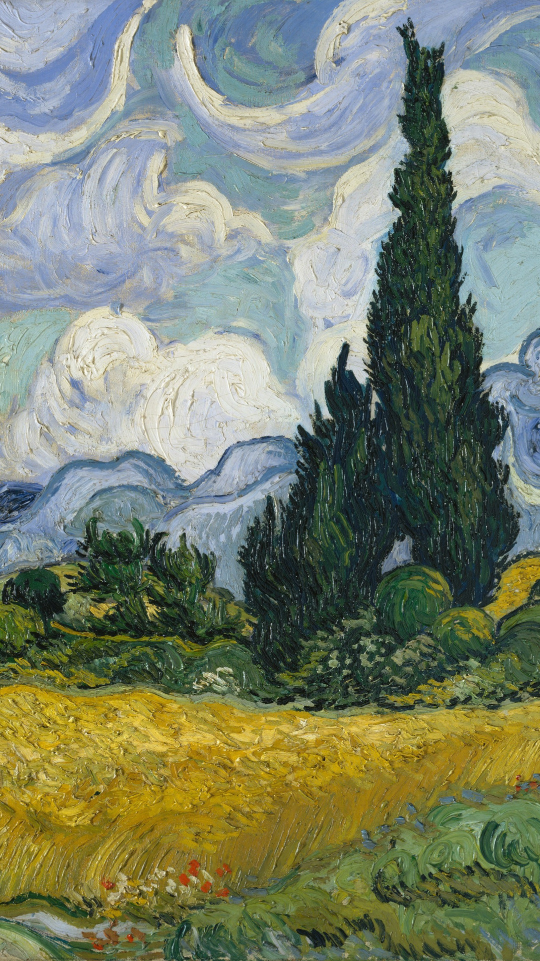 Wheat Field with Cypresses, Vincent van Gogh Wallpaper, 1080x1920 Full HD Phone