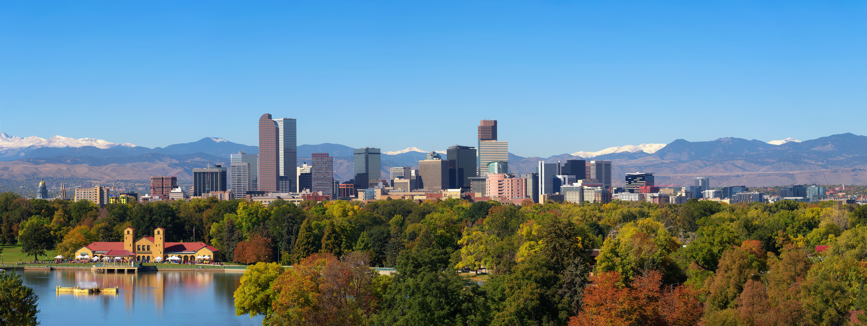 Colorado Skyline, Denver downtown, Snowy mountains, Architectural marvel, 3000x1130 Dual Screen Desktop