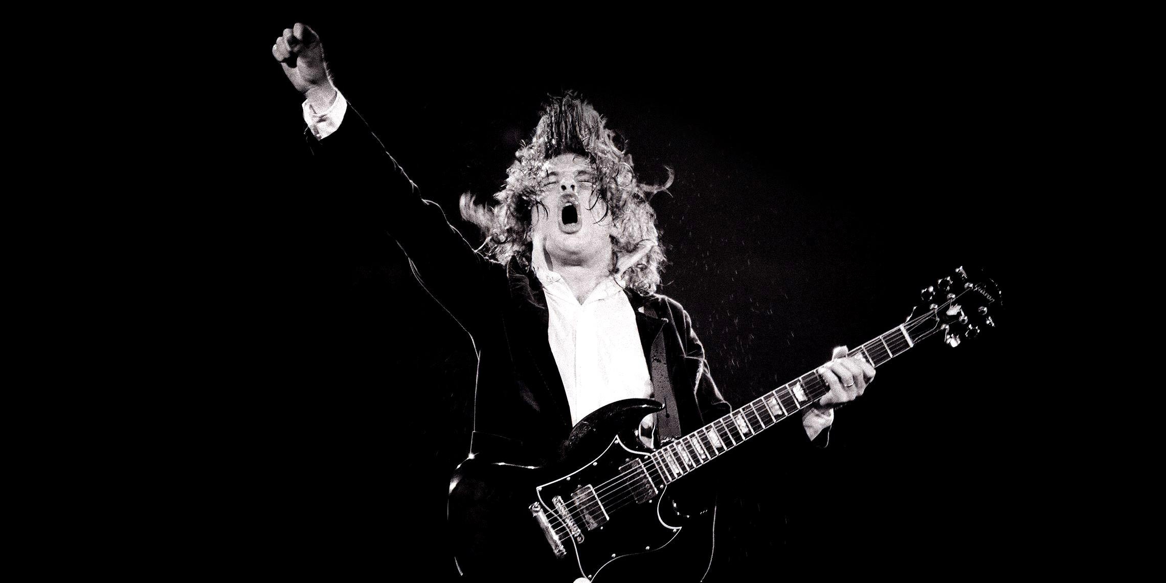 Angus Young, AC/DC's Back in Black, Rock music, 2280x1140 Dual Screen Desktop