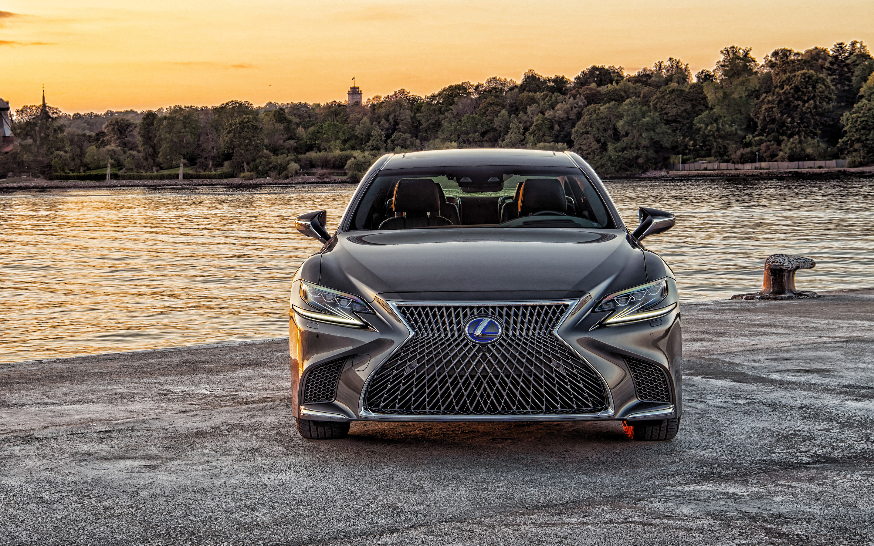 Lexus LS 2020, Front view luxury sedan, Japanese automotive excellence, Gray LS500, 2880x1800 HD Desktop