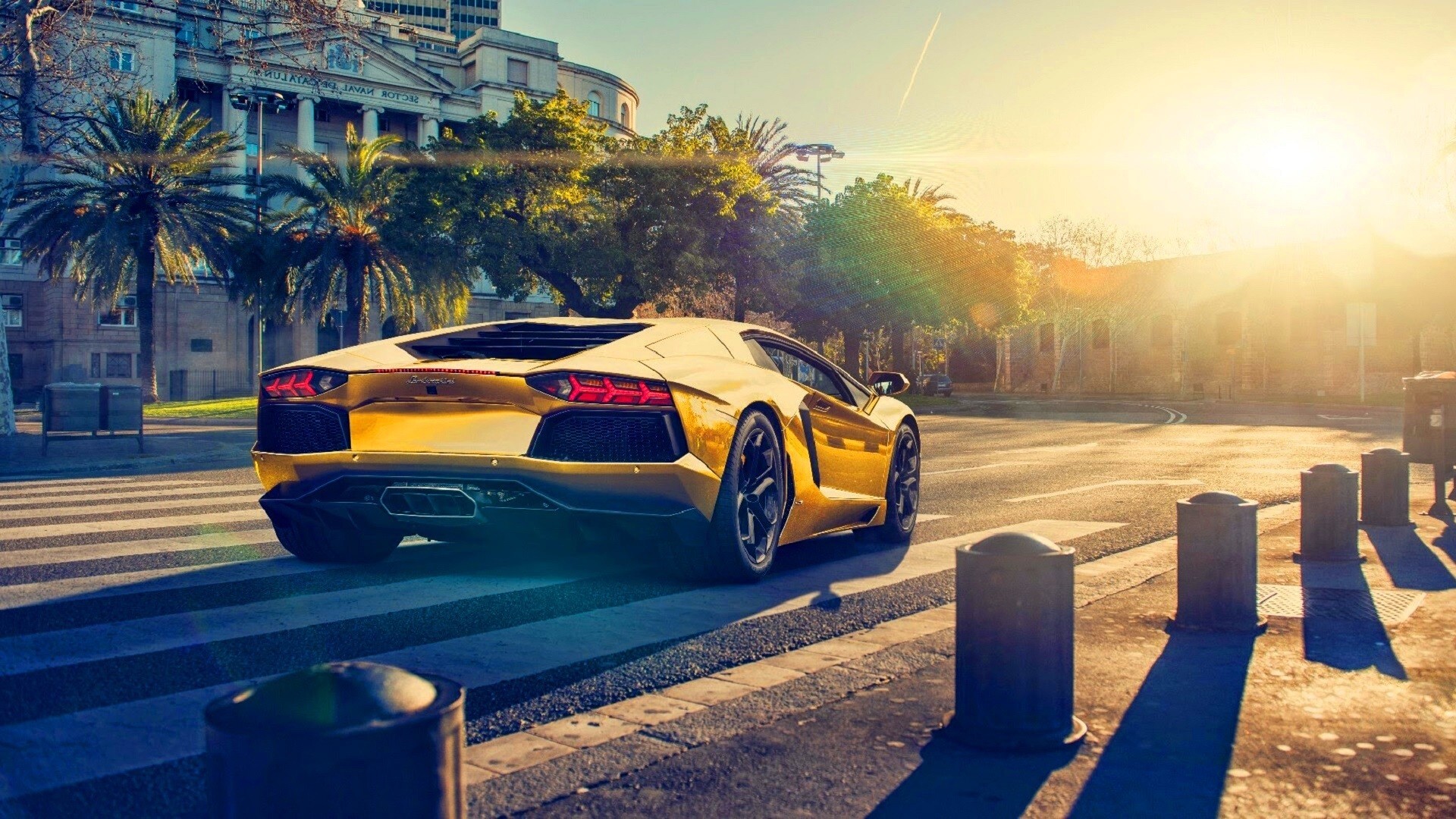 Crosswalk, Gold Lamborghini Wallpaper, 1920x1080 Full HD Desktop