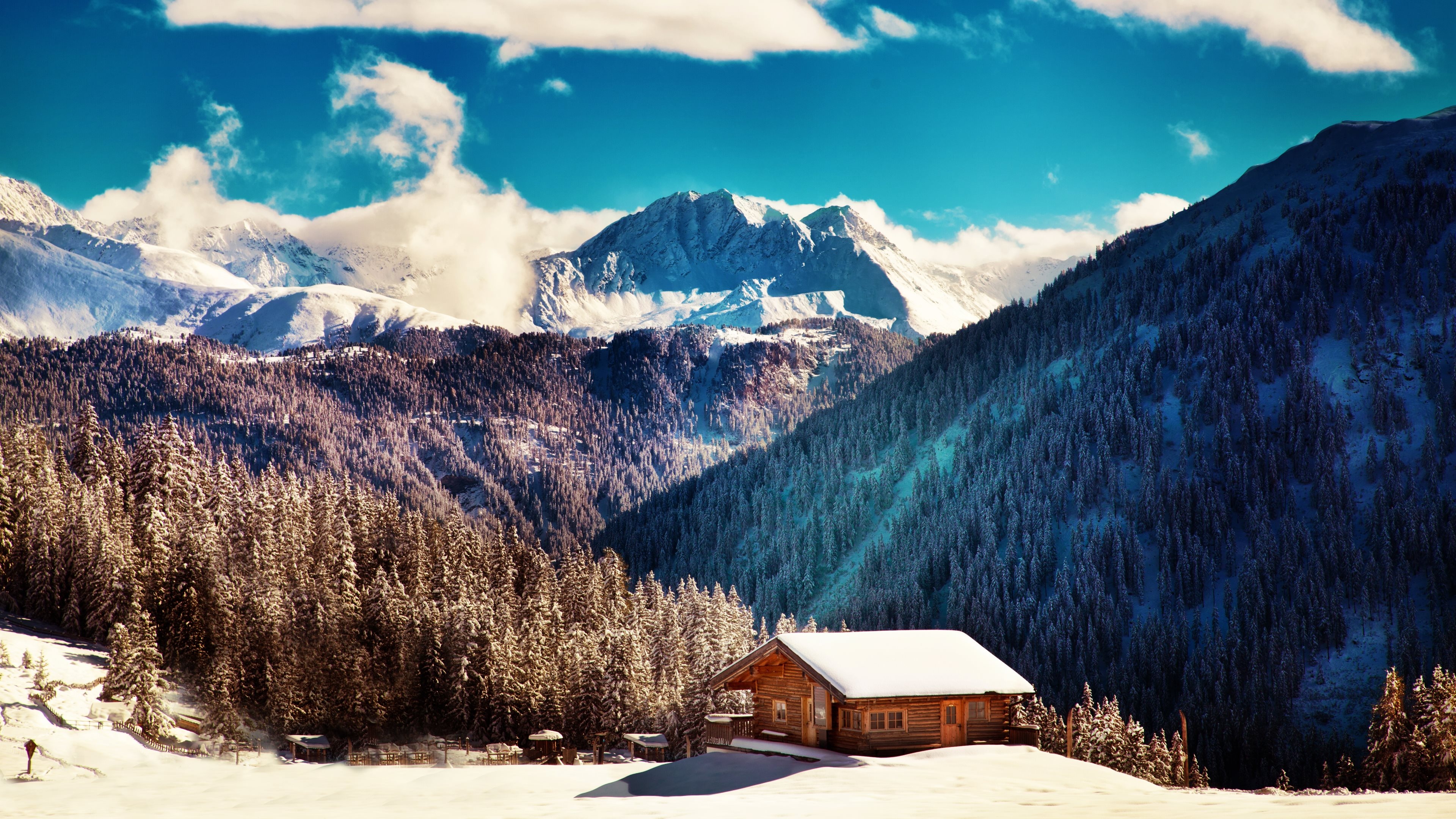 Mountain Cabin, Log Cabin Wallpaper, 3840x2160 4K Desktop