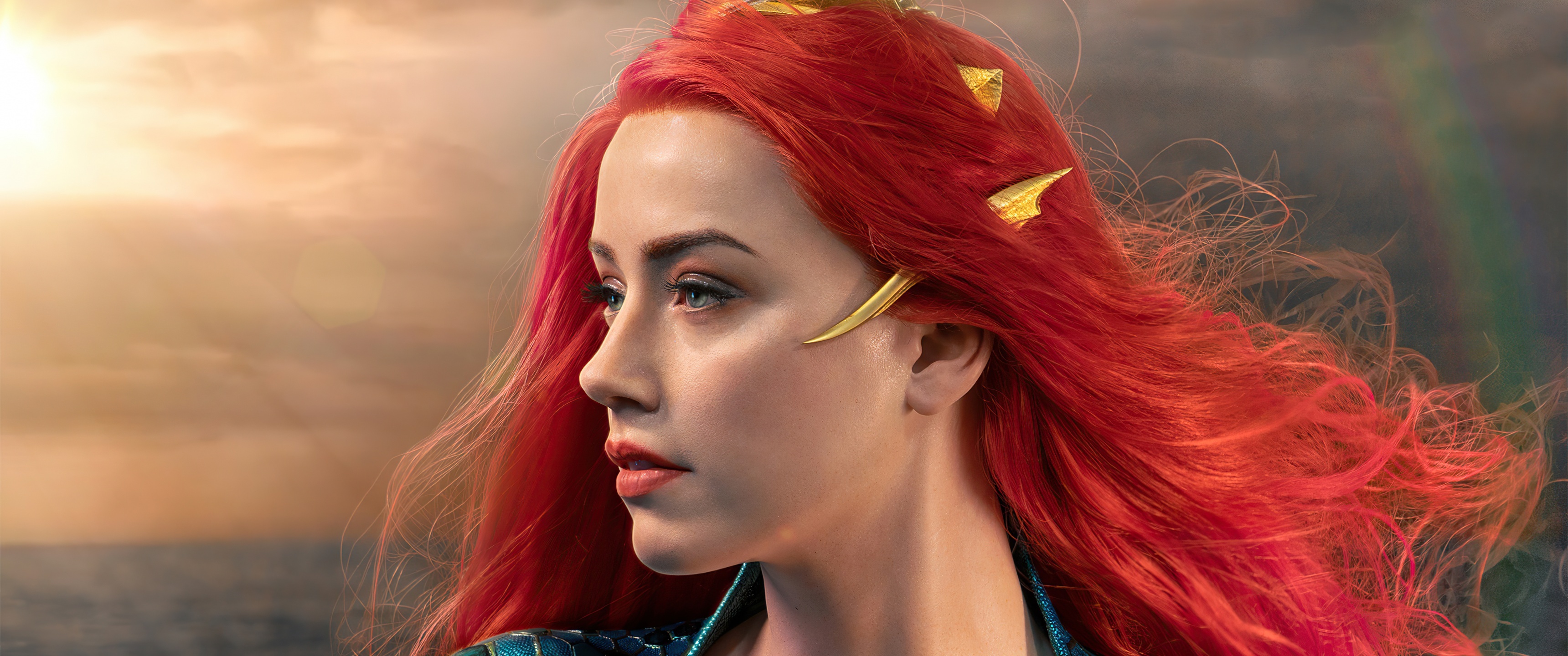 Mera wallpaper, 4K Amber Heard, Aquaman, DC Comics, 3440x1440 Dual Screen Desktop