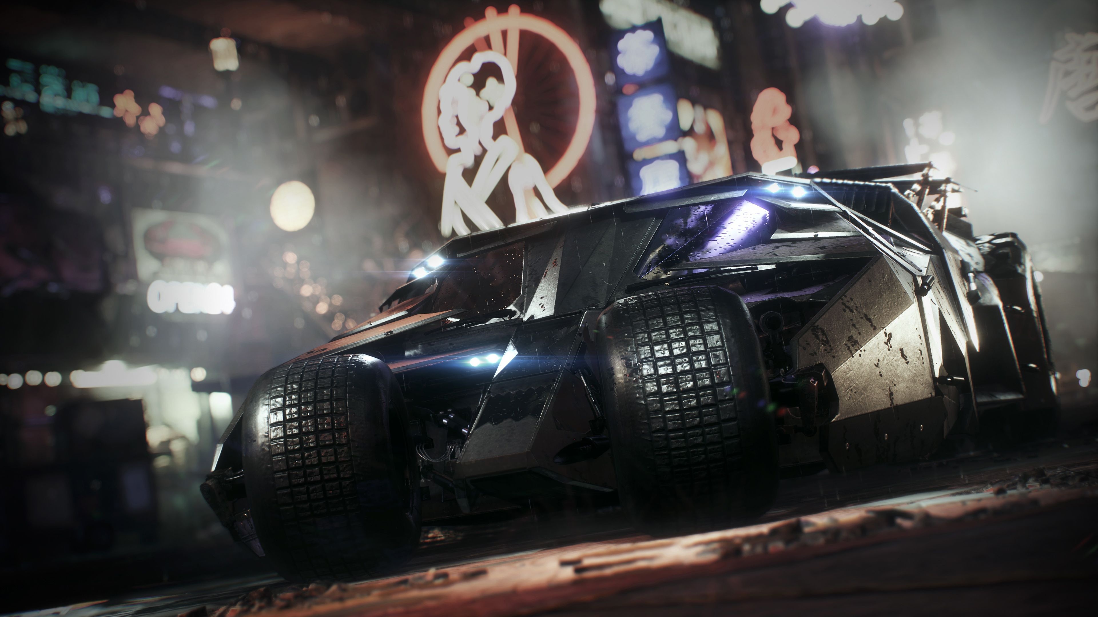 Batman Tumbler Batmobile 4K wallpaper, Arkham Knight imagery, High-resolution superhero art, Dark and powerful design, 3840x2160 4K Desktop