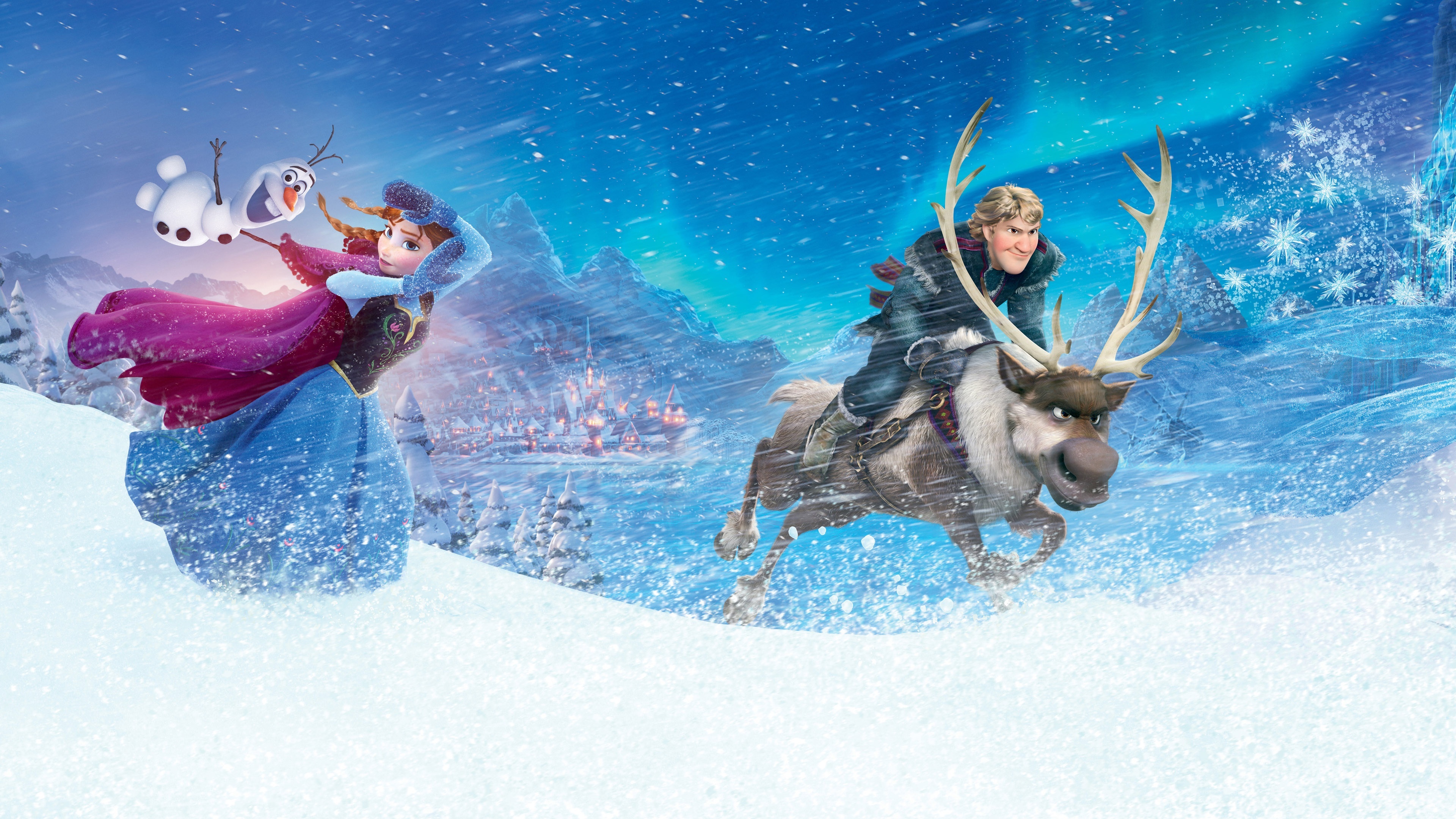 Anna, Sven, and Olaf, Kristoff (Frozen) Wallpaper, 3840x2160 4K Desktop