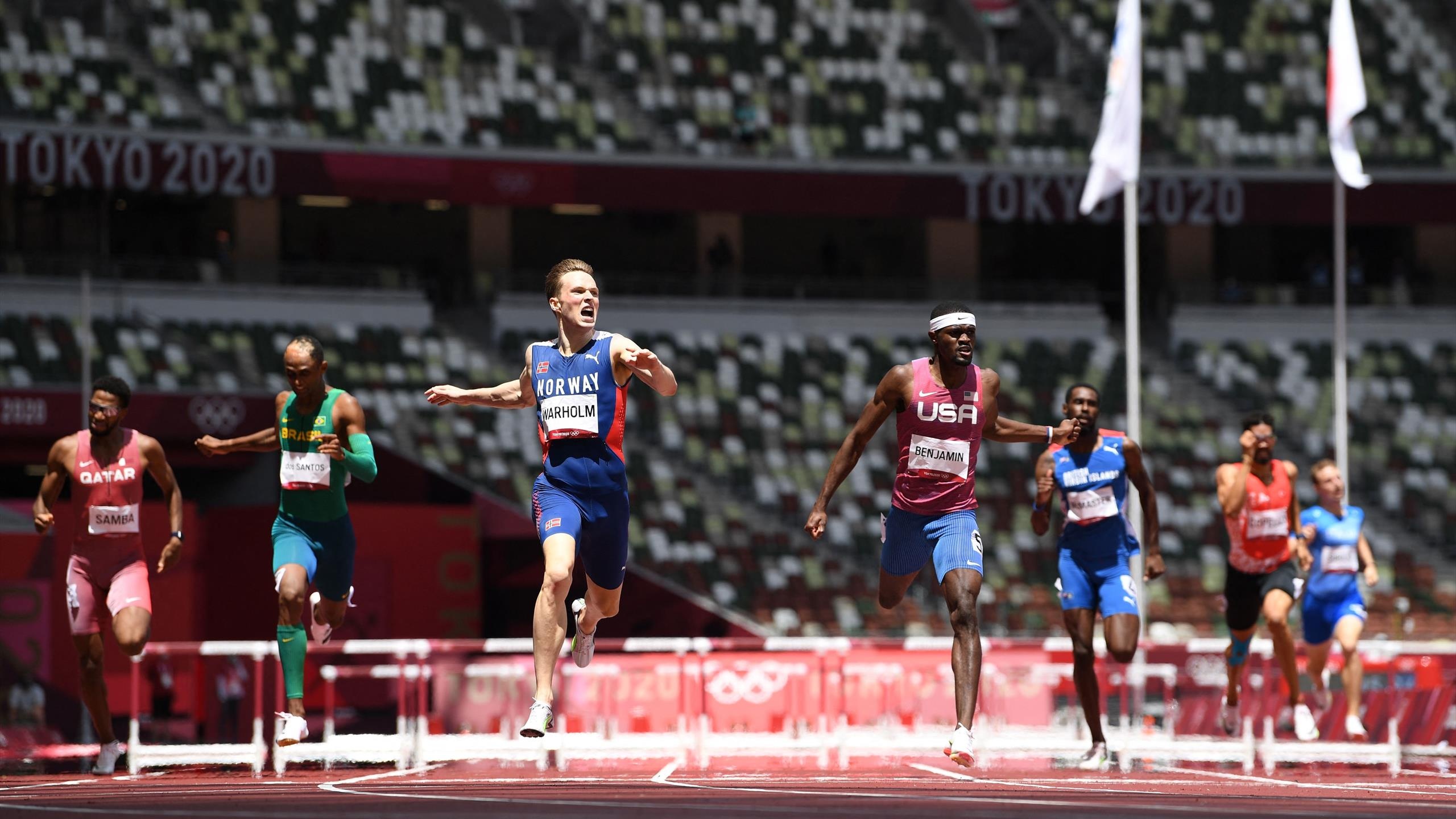 Karsten Warholm, Tokyo 2020, Questionable shoes, Explosive world record, 2560x1440 HD Desktop