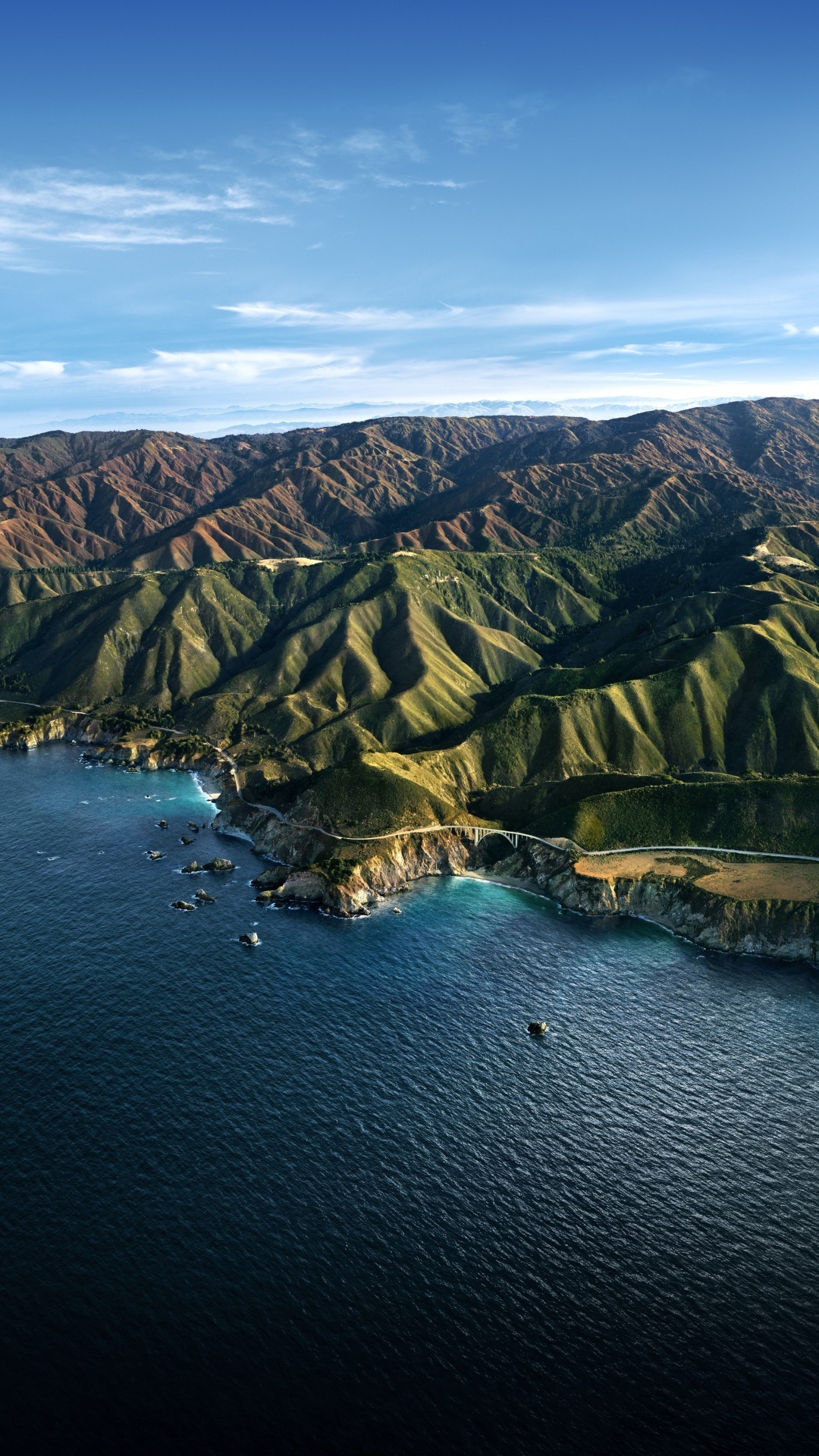 Big Sur's 4k wonder, Mountains bathed in daylight, Blue sky beauty, Mac OS stock image, 1080x1920 Full HD Phone