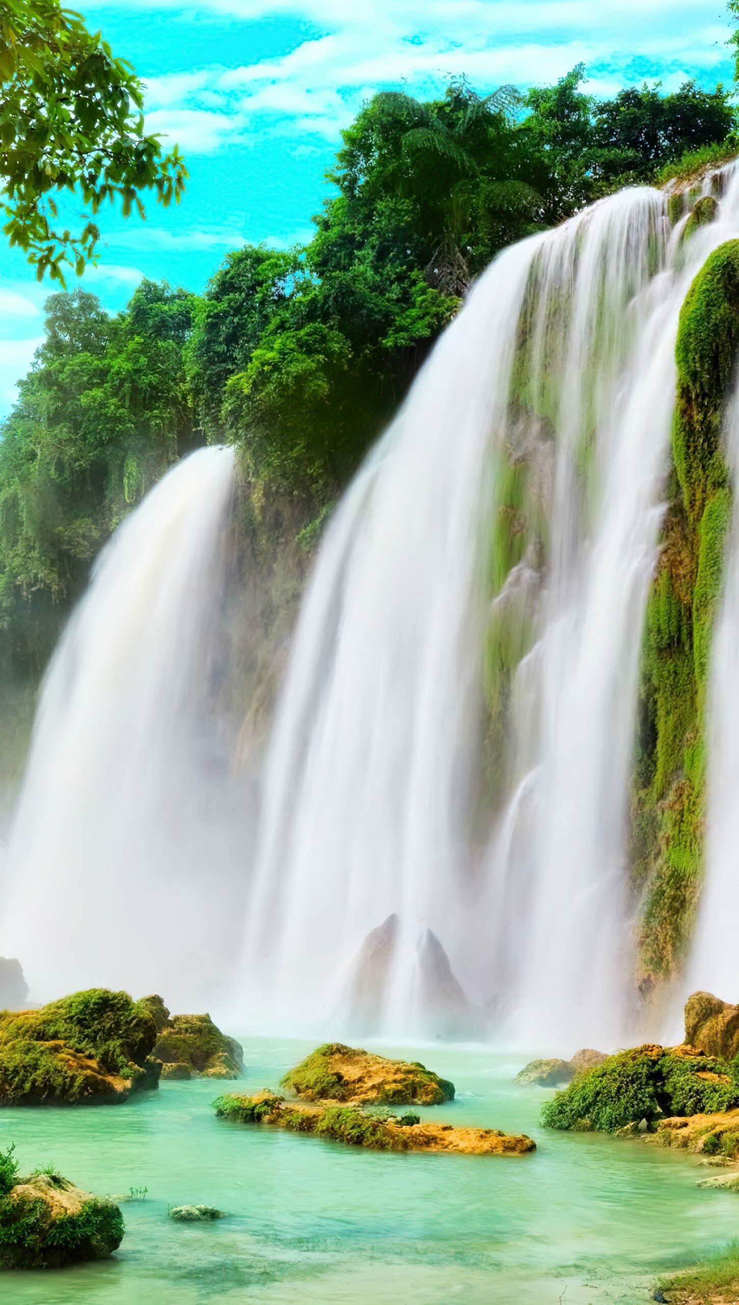 Immersive experience, Ultra HD wallpaper, Captivating waterfall, Tranquil setting, 1450x2560 HD Phone