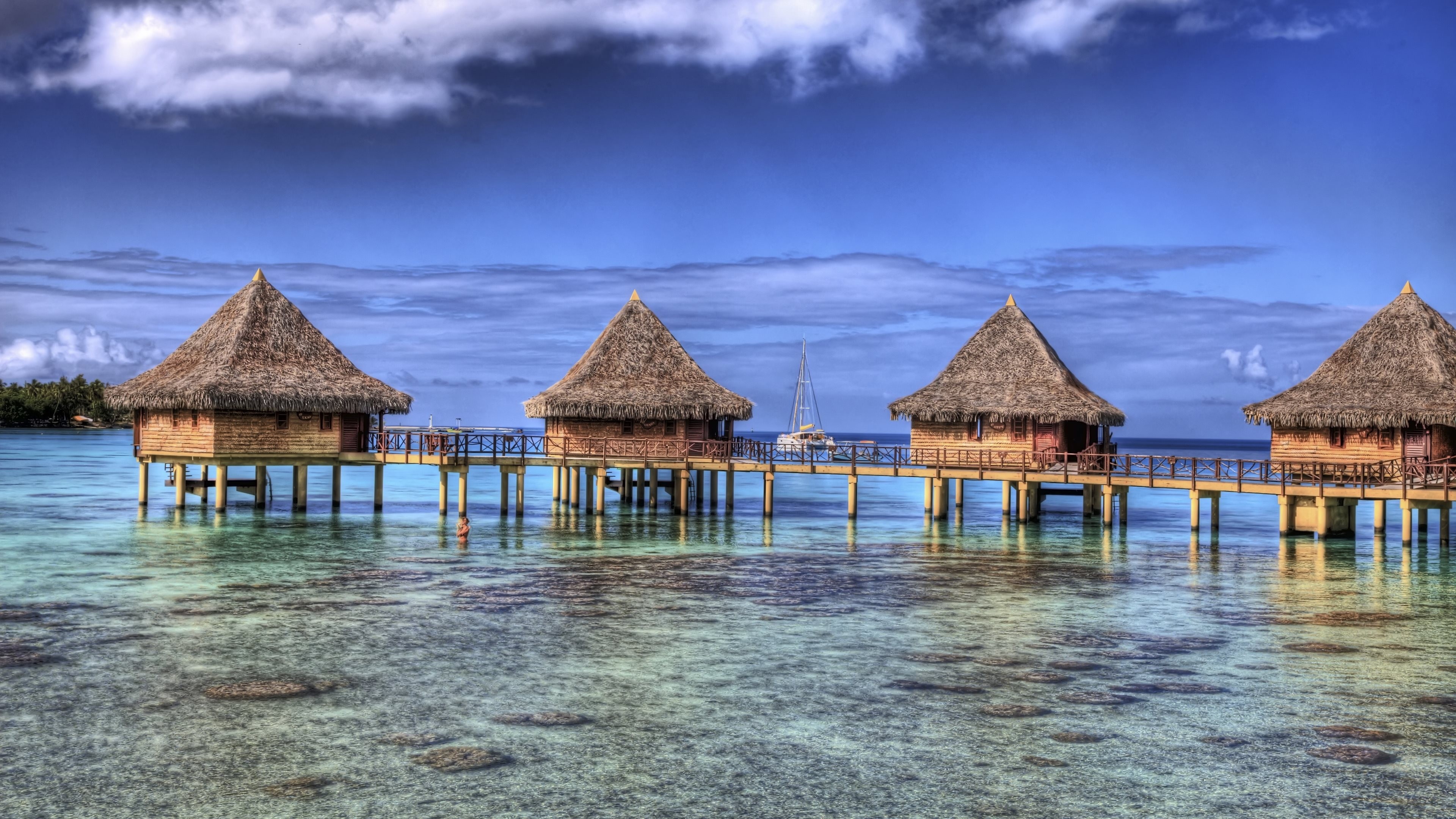 Bora Bora, Bungalows Wallpaper, 3840x2160 4K Desktop