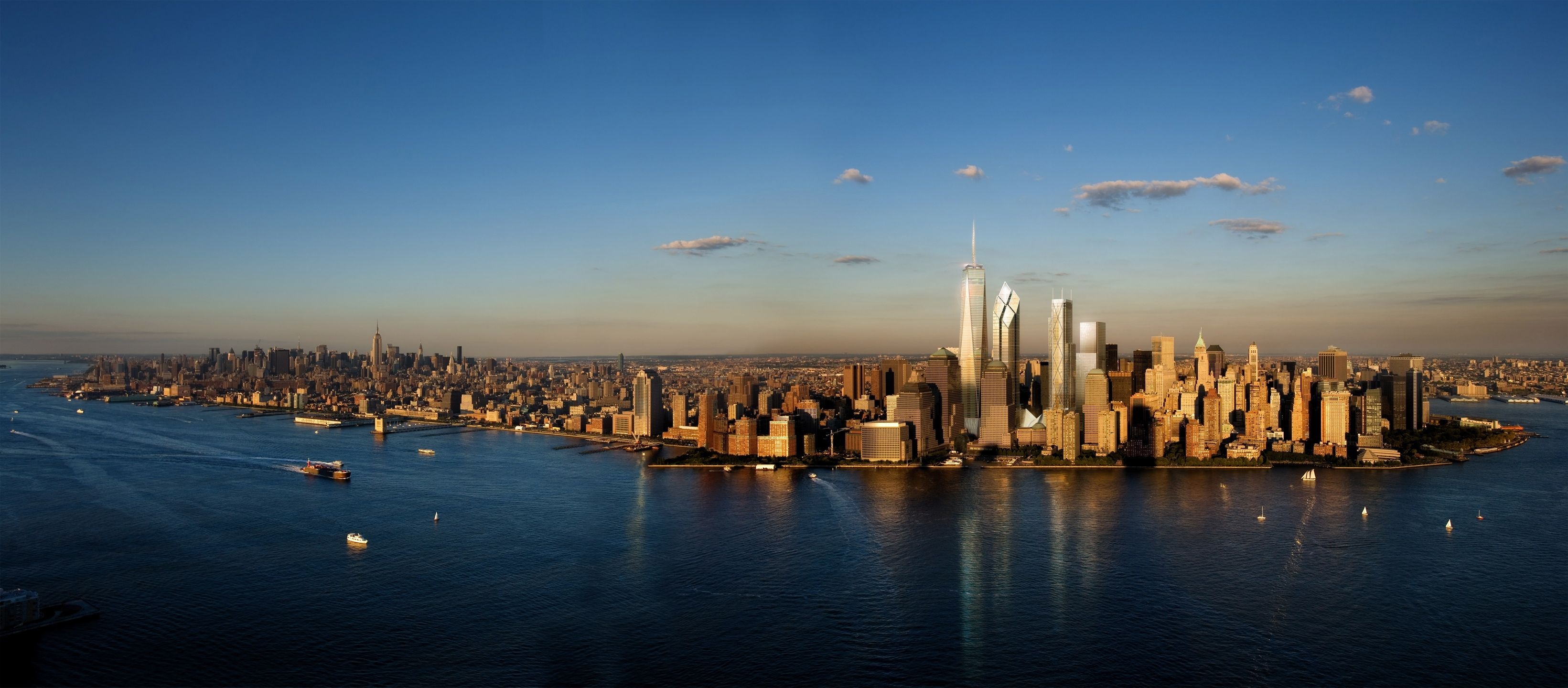 Manhattan Skyline, Travels, New York cityscape, Urban architecture, 3290x1440 Dual Screen Desktop