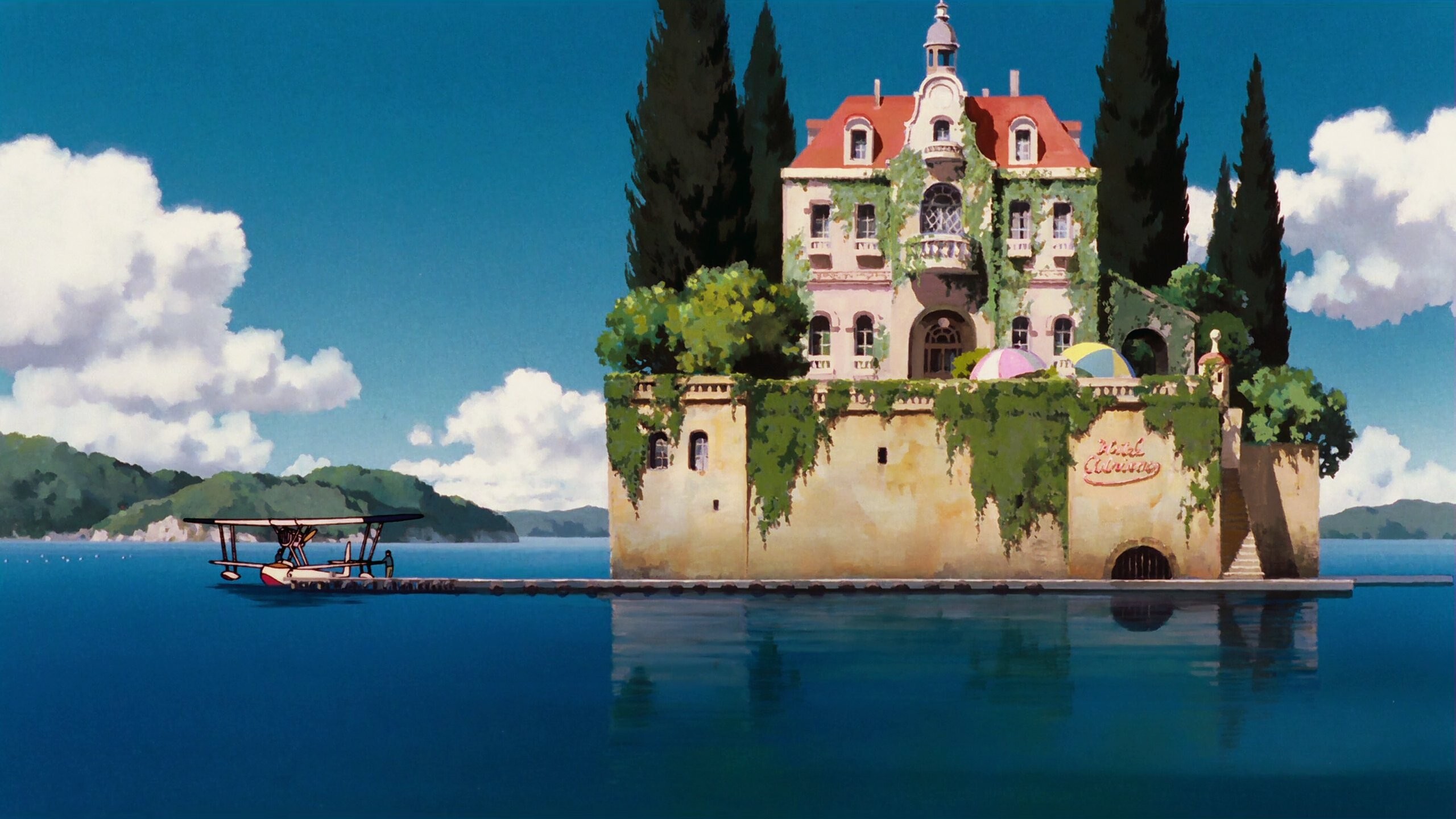 Studio Ghibli, Anime landscape, Water castle, Porco Rosso, 2560x1440 HD Desktop