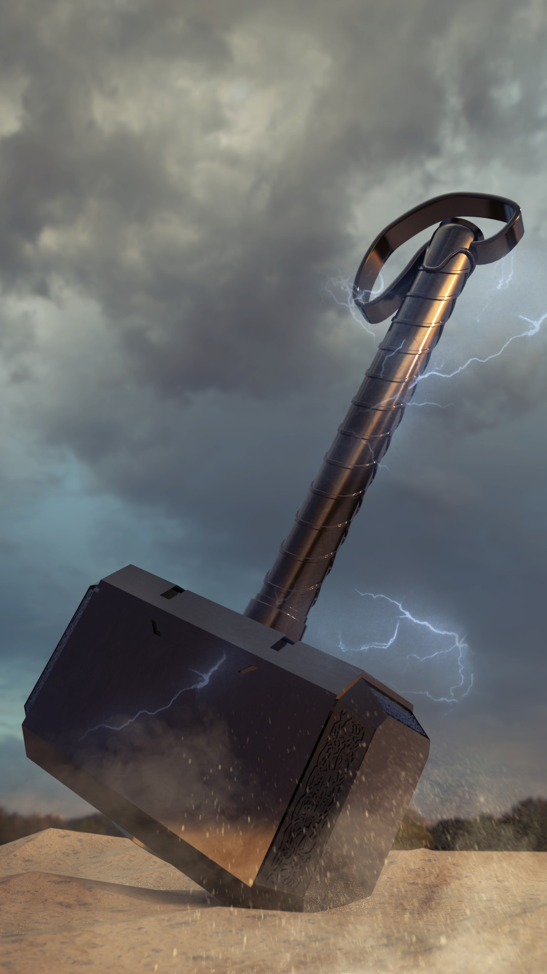 Pedro Navidad, Thors hammer, Mjolnir, Digital artwork, 1080x1920 Full HD Phone