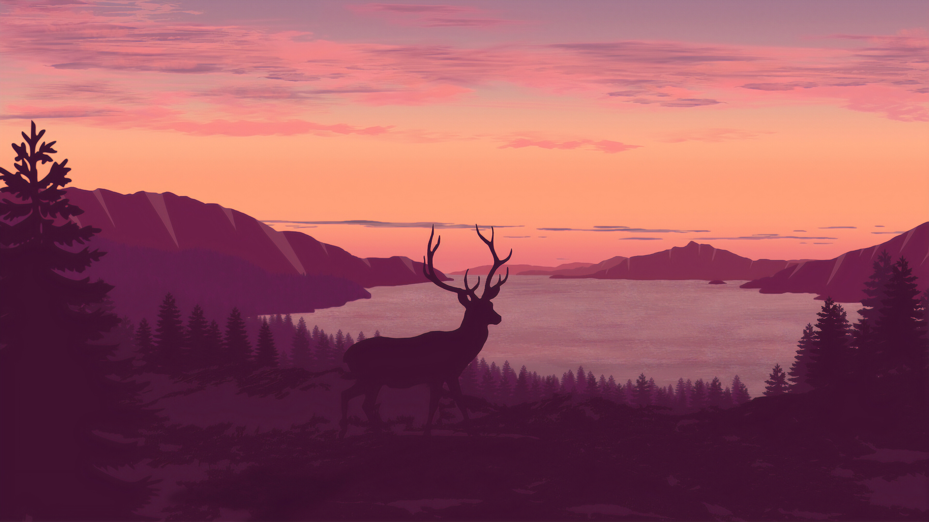 Reindeer minimalist, Sunset art, 4K image, Captivating wallpaper, 3840x2160 4K Desktop