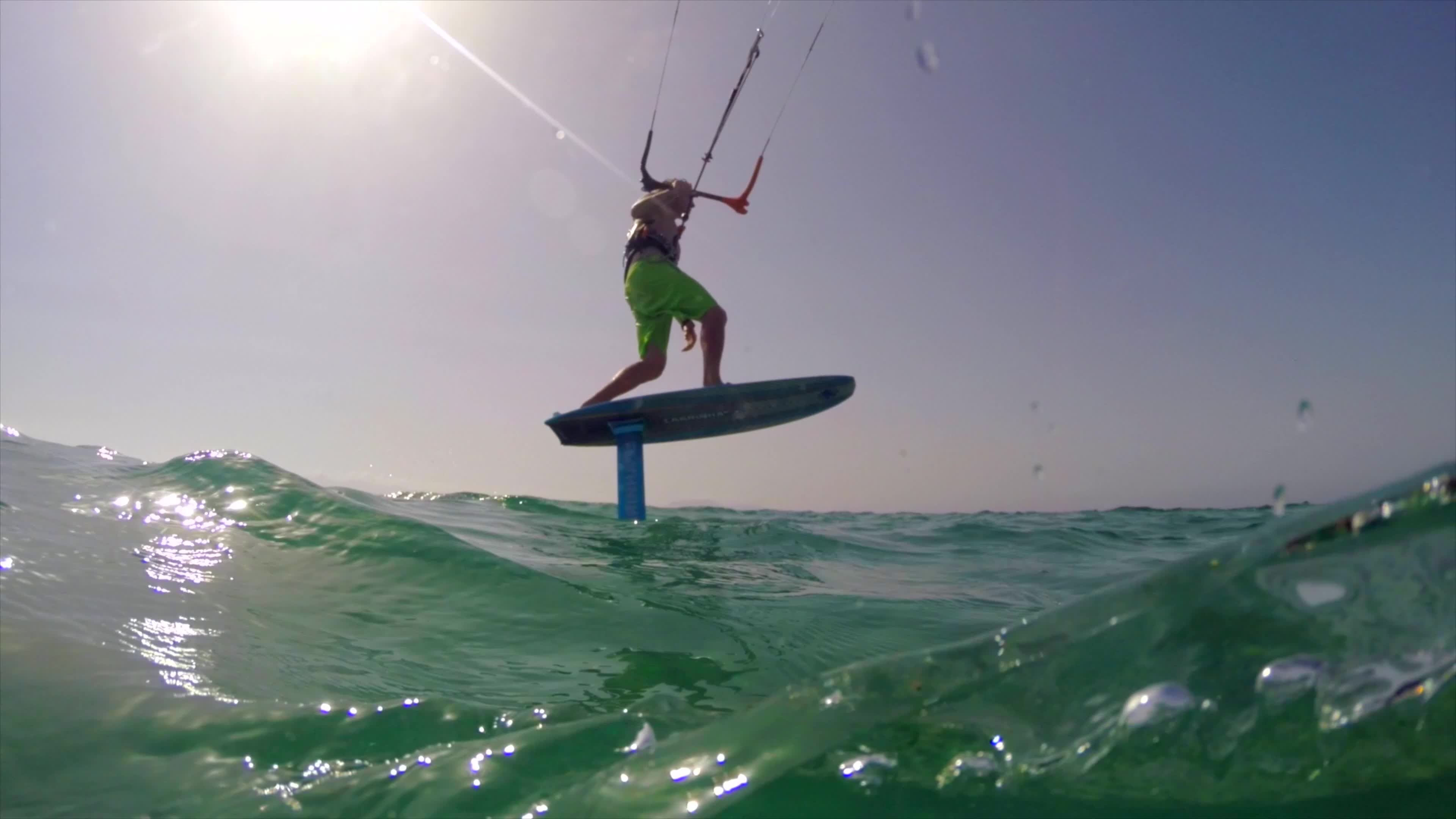 Hydrofoil kiteboarding, Smooth gliding on water, Cutting-edge technology, Stock video footage, 3840x2160 4K Desktop