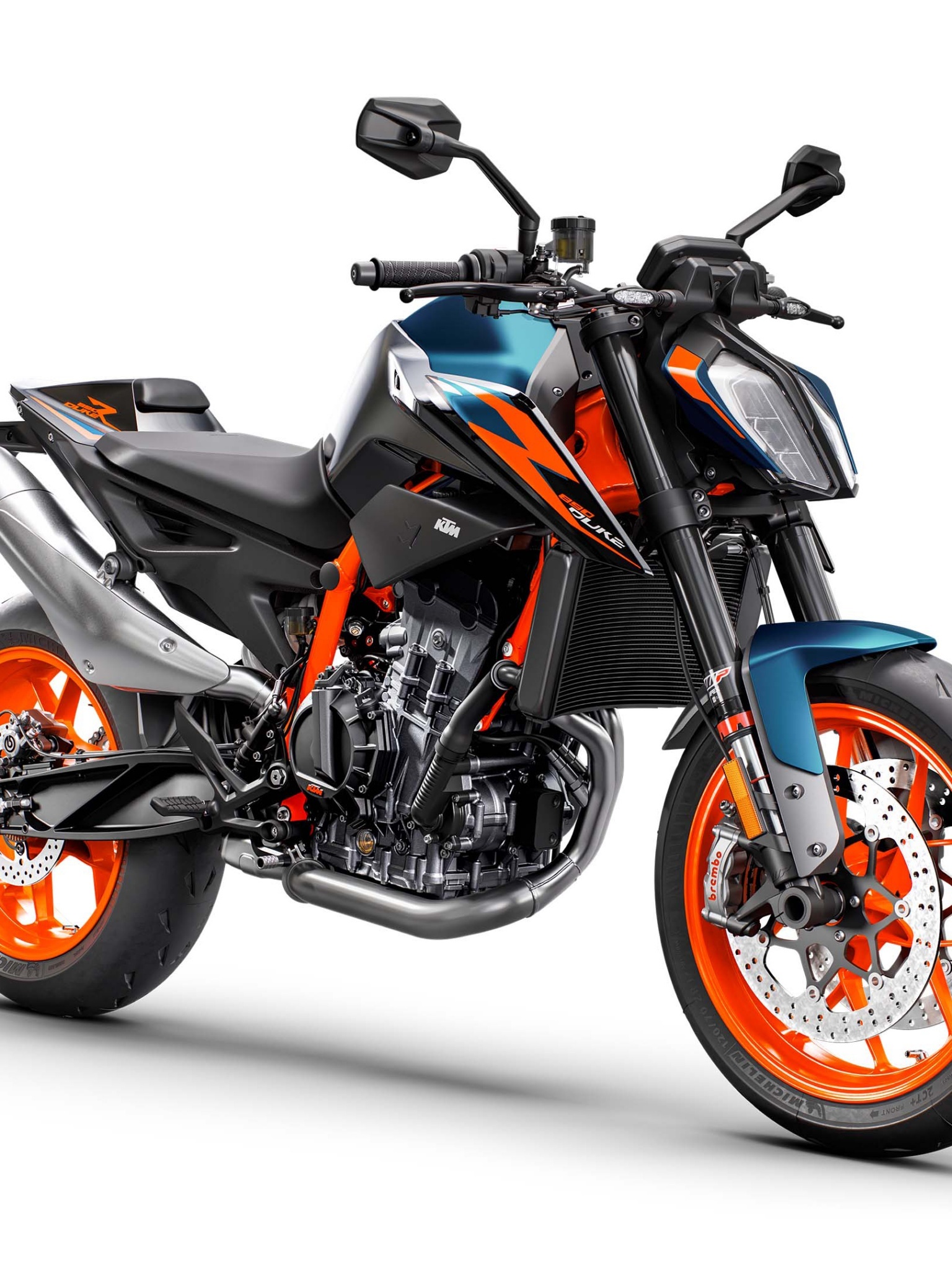 KTM 890 Duke R, 4k sports bike, Sleek white background, Next-gen performance, 1540x2050 HD Phone