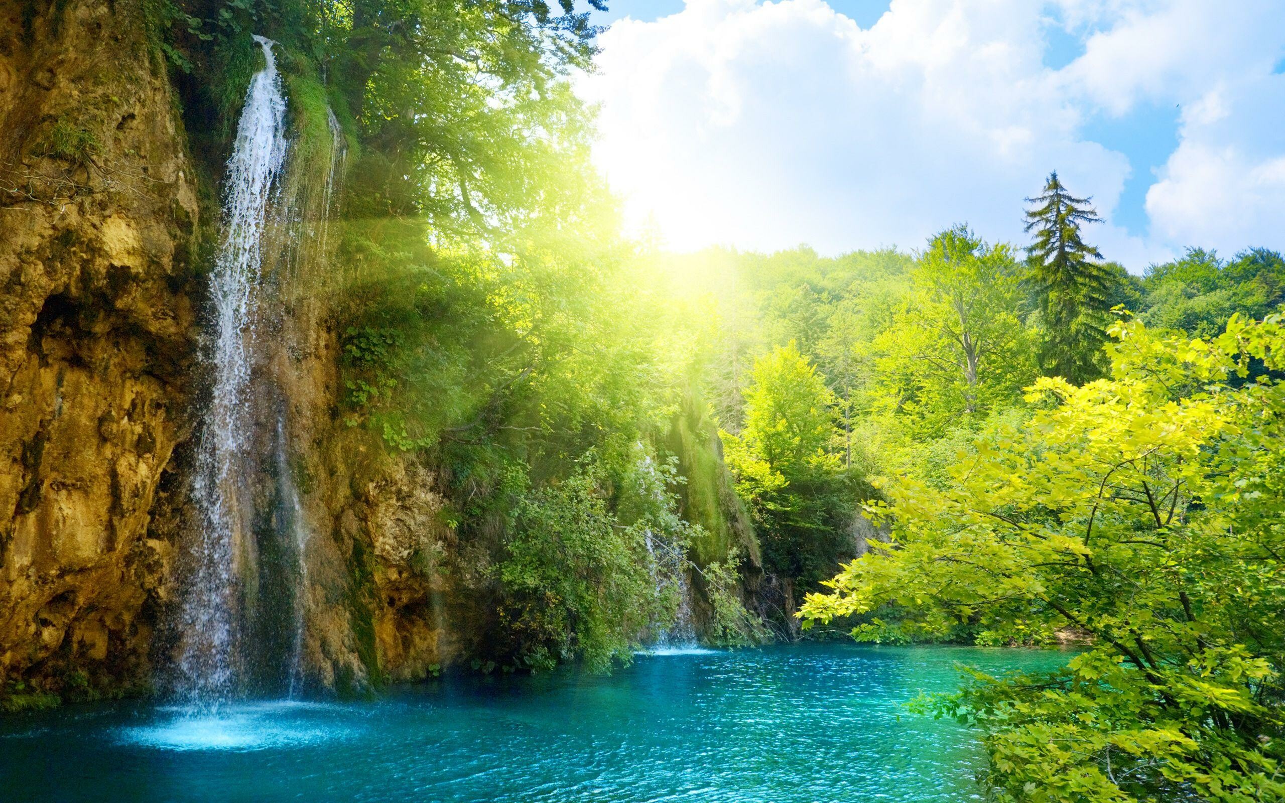 Summer waterfall, Refreshing cascade, Nature's paradise, Relaxing oasis, 2560x1600 HD Desktop