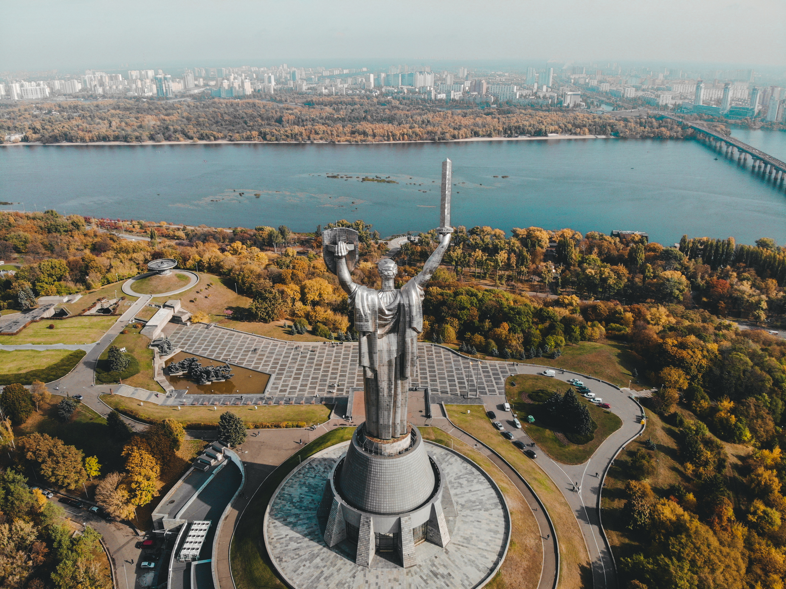 Aerial view of Kyiv, Motherland monument, Danube river view, Kyiv's stunning skyline, 2500x1880 HD Desktop